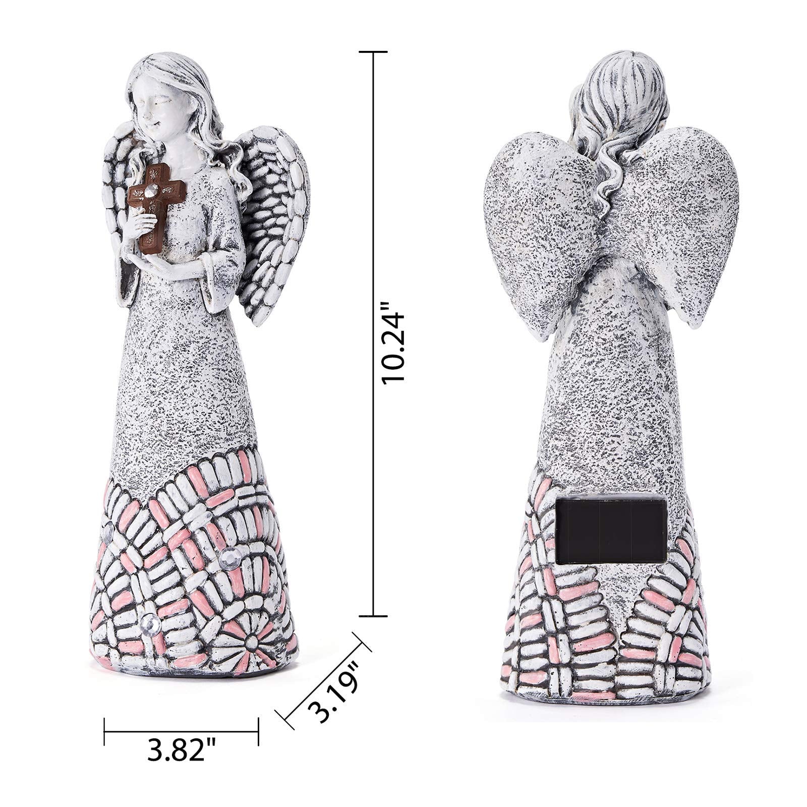 Yiosax Angel Garden Statue - Outdoor Solar Decor, Resin, 10.24 Inch, Cross Praying Angel for Cemetery Backyard Lawn Decoration