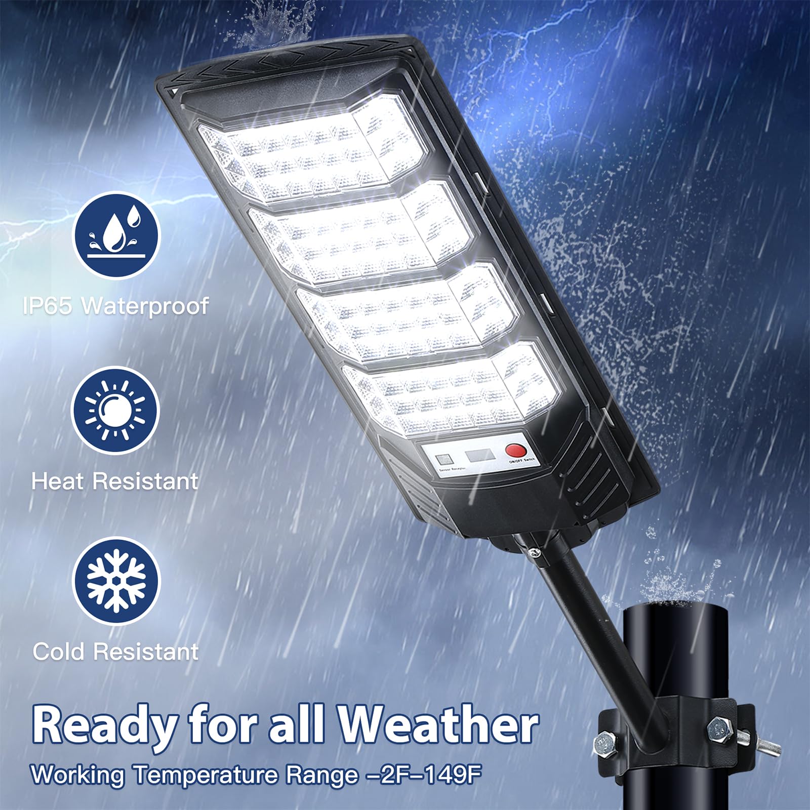 Yusist Solar Street Lights 2 Pack, 6500K LED Motion Sensor, Waterproof, Remote, Black, Model TL-155-2
