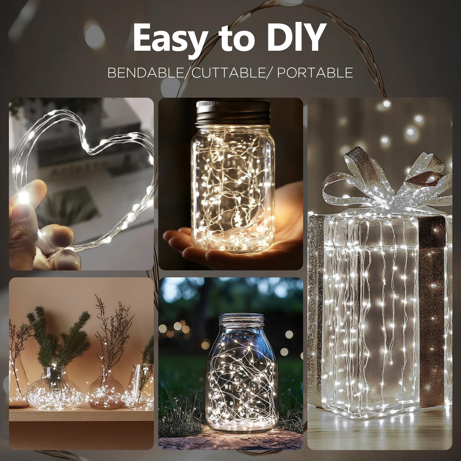 YPHSOL Fairy Lights String Lights 50LED Waterproof 16.4ft Copper Wire 4 Pack White