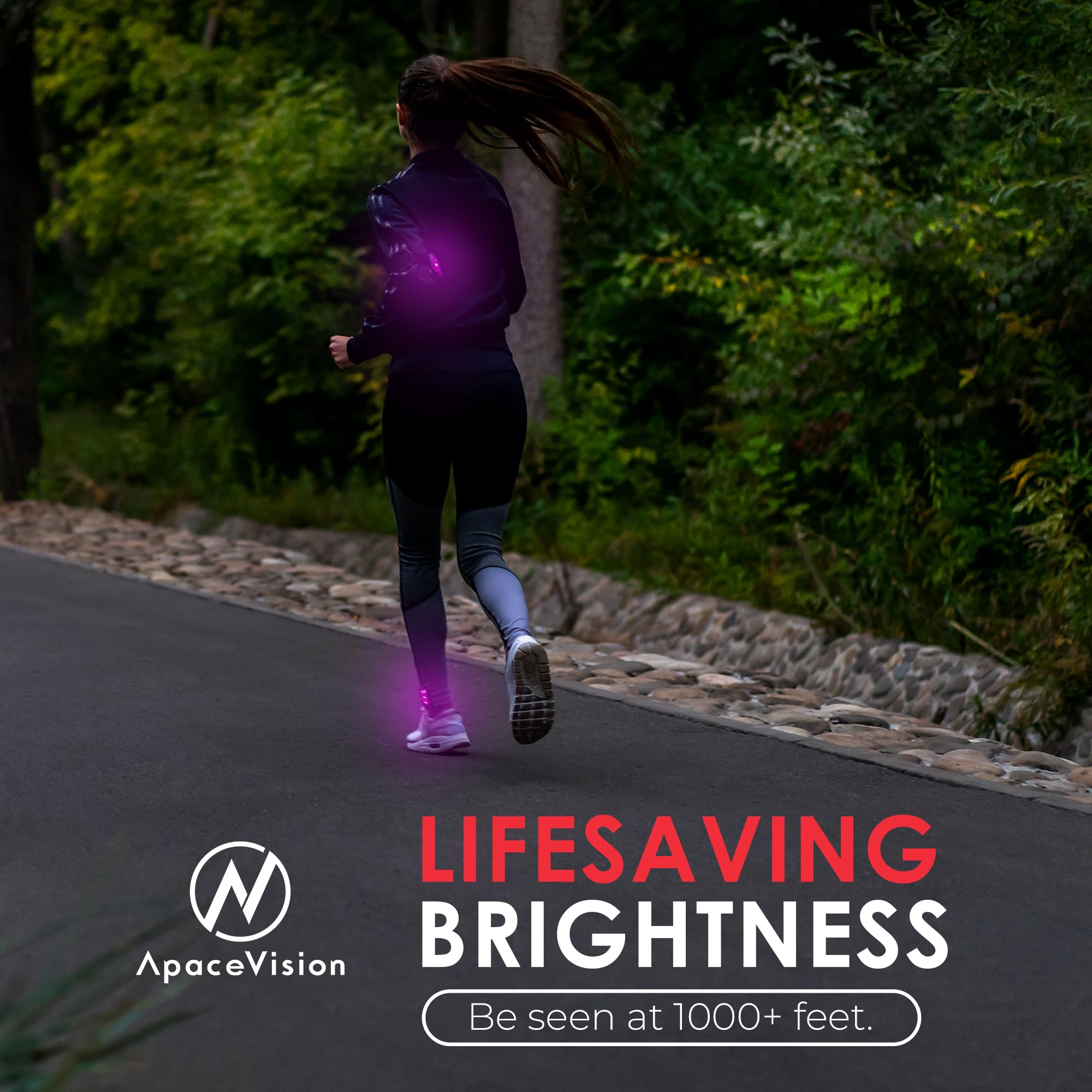 Apace Vision LED Safety Light - Clip On Strobe Running Lights, Purple, Model AVSL1000, High Visibility for Runners, Dogs, Bikes, and More