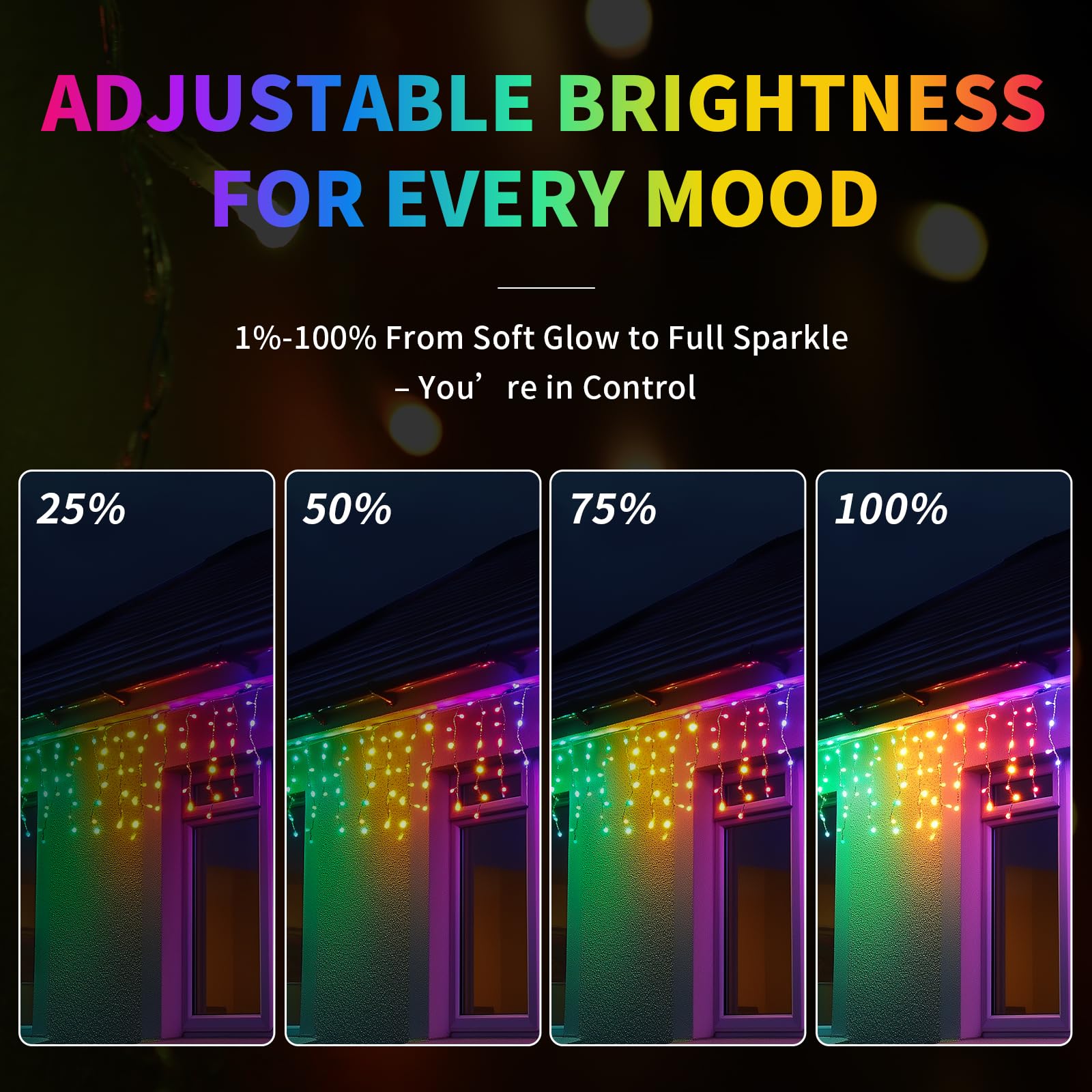 NAWEISIX Smart RGB LED Icicle Lights - Waterproof, App Control, Music Sync, 33ft, Multicolor, Model BESL79