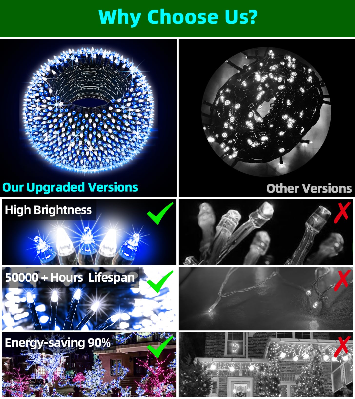 750 Led 240Ft Christmas Lights Outdoor 12 Lighting Modes Christmas String Lights With Timer  Dimmable Blue Cool White Led Stringlights Waterproof For Yard Wedding Party Holiday Decor Blue&Coolwhite