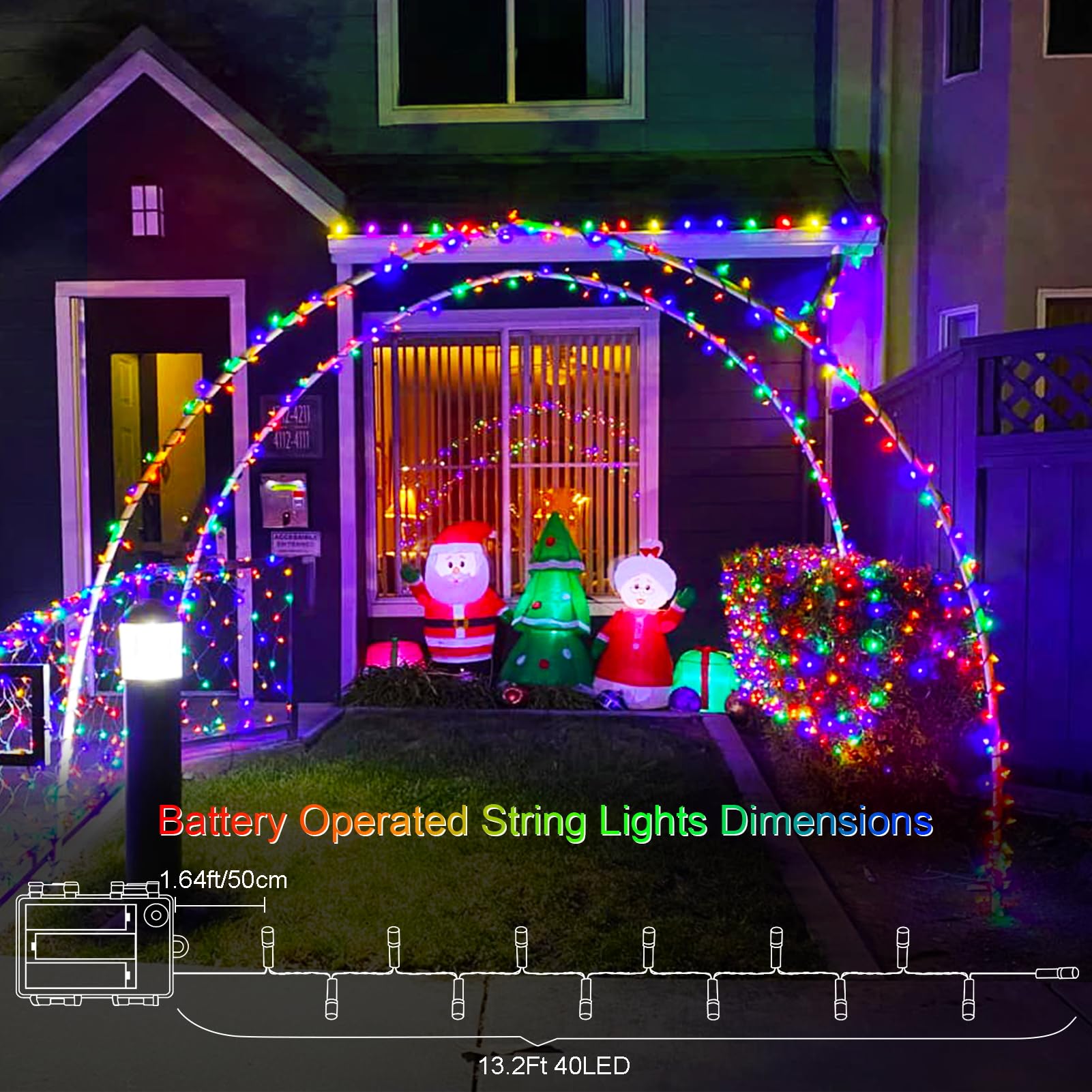 Echosari 2 Pack Battery Operated String Lights, 13.2Ft 40 Led Green Wire Fairy String Lights, Waterproof Fairy Lights For Xmas T