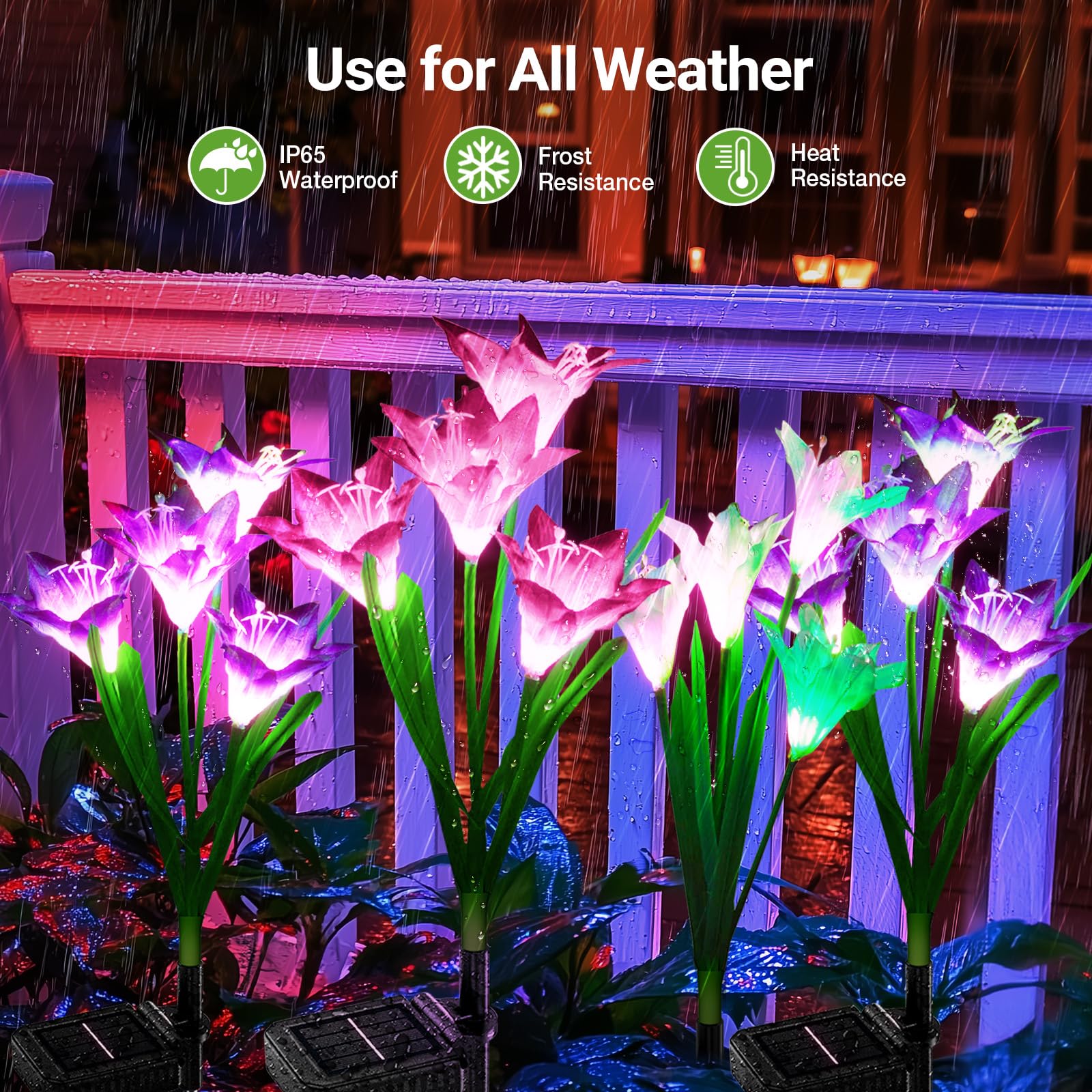 Kooper Outdoor Solar Lights, 6 Pack Solar Garden Lights With Bigger Lily Flowers, Waterproof 7 Color Changing Solar Lights Outdo