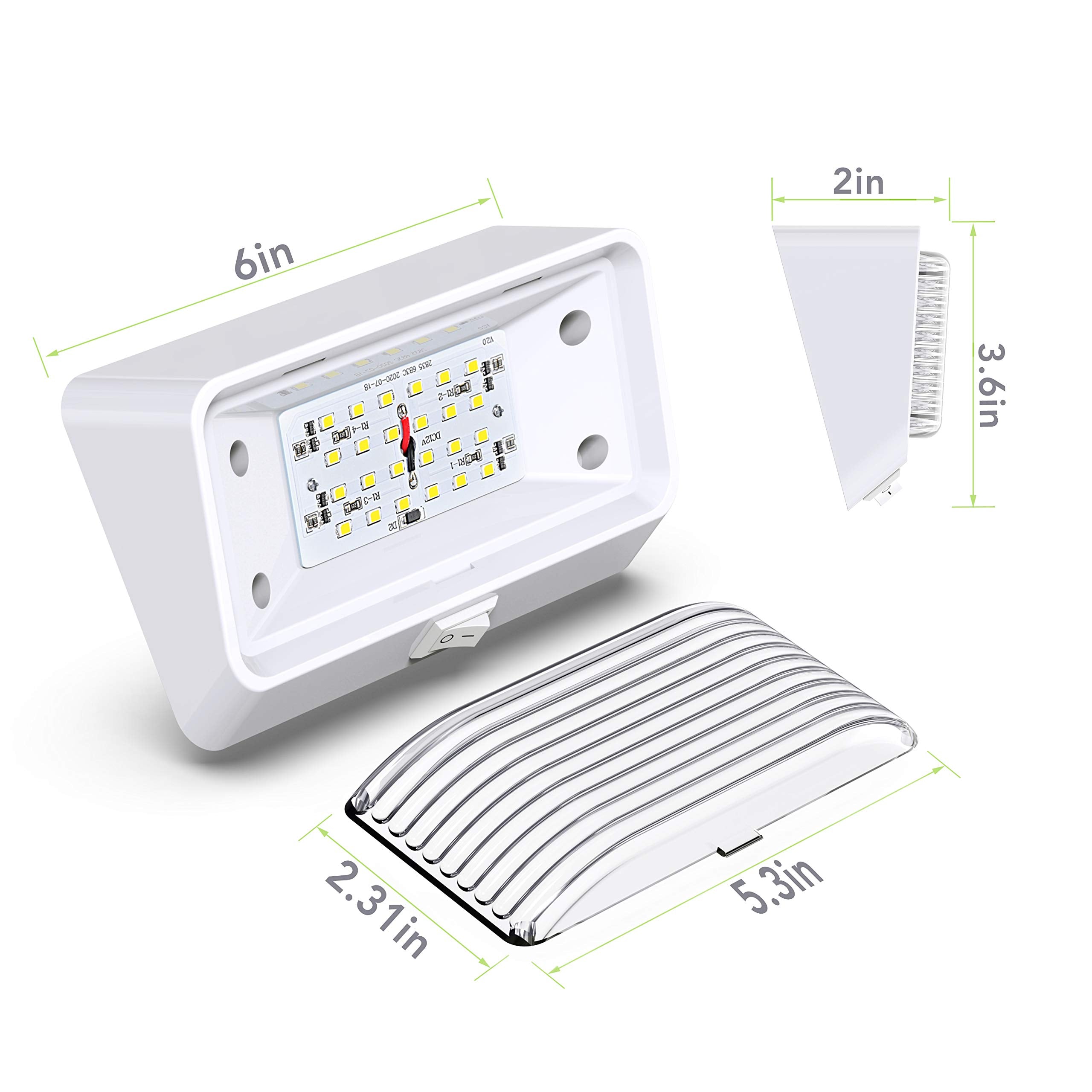 Leisure Led Rv Exterior Porch Utility Light With Switch - 12V 280 Lumen Lighting Fixture. Replacement Lighting For Rvs, Trailers, Campers, 5Th Wheels. White Base, Clear And Amber Lens (White, 1-Pack)