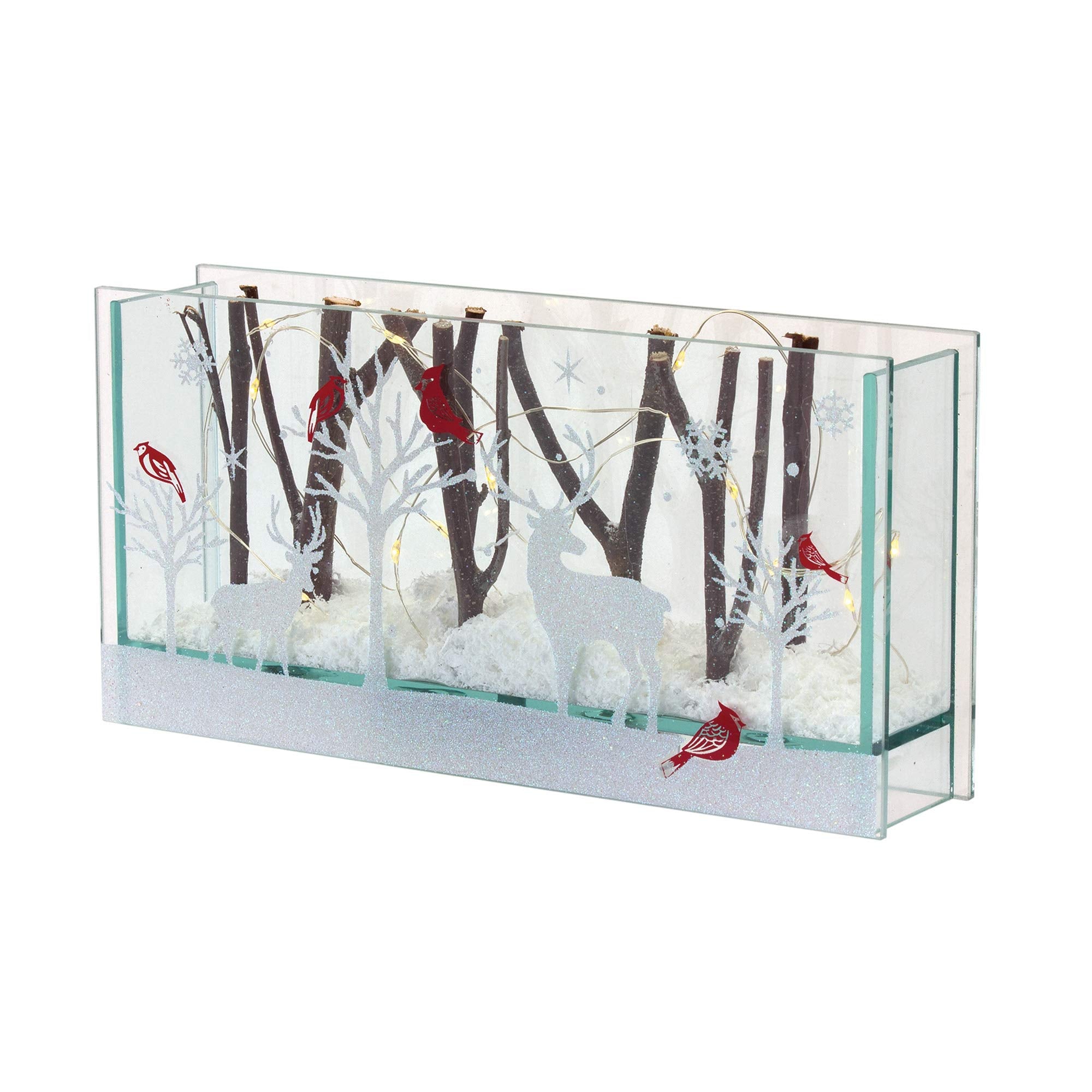 Contemporary Home Living 4-Piece Reindeer Décor Set with Lights, 9.5in, White and Multicolor Glass
