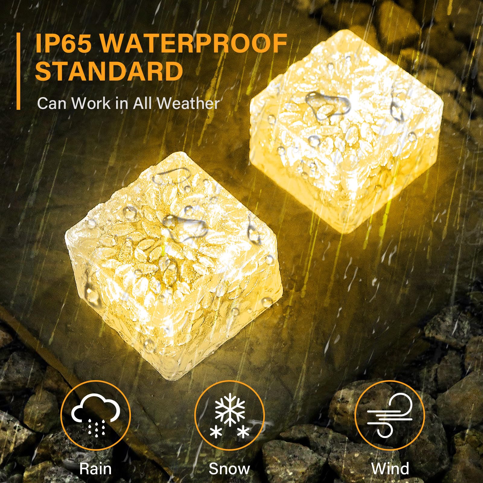JKIMK Solar Brick Lights - Outdoor Waterproof Garden Decor, Warm White, 3 Packs, Model XBZ-222