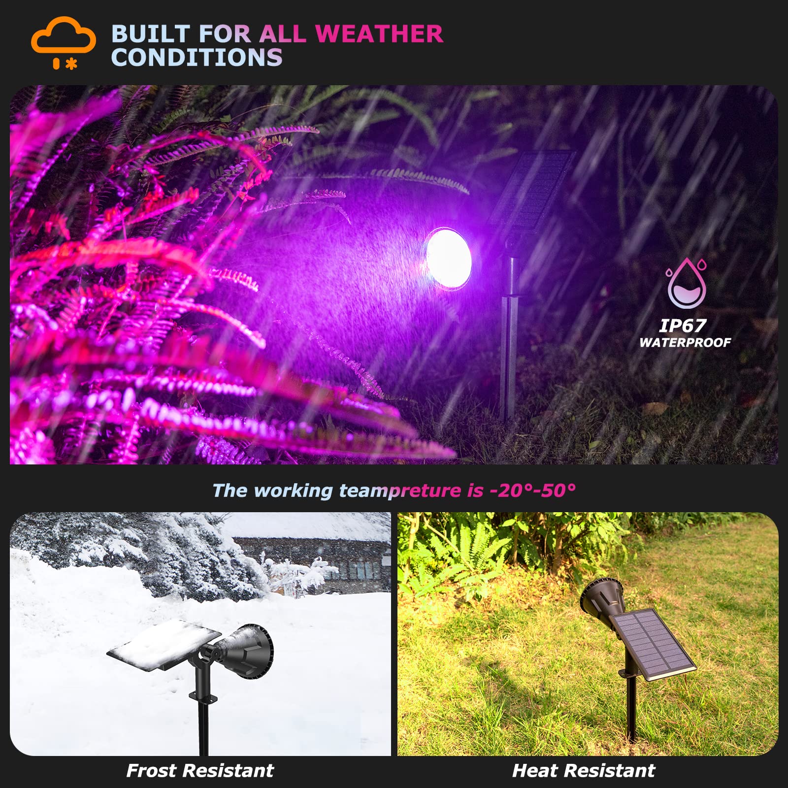 Xtgtp Solar Color Changing Spot Lights, 21 Leds, Ip67 Waterproof, 2 Pack For Garden & Yard