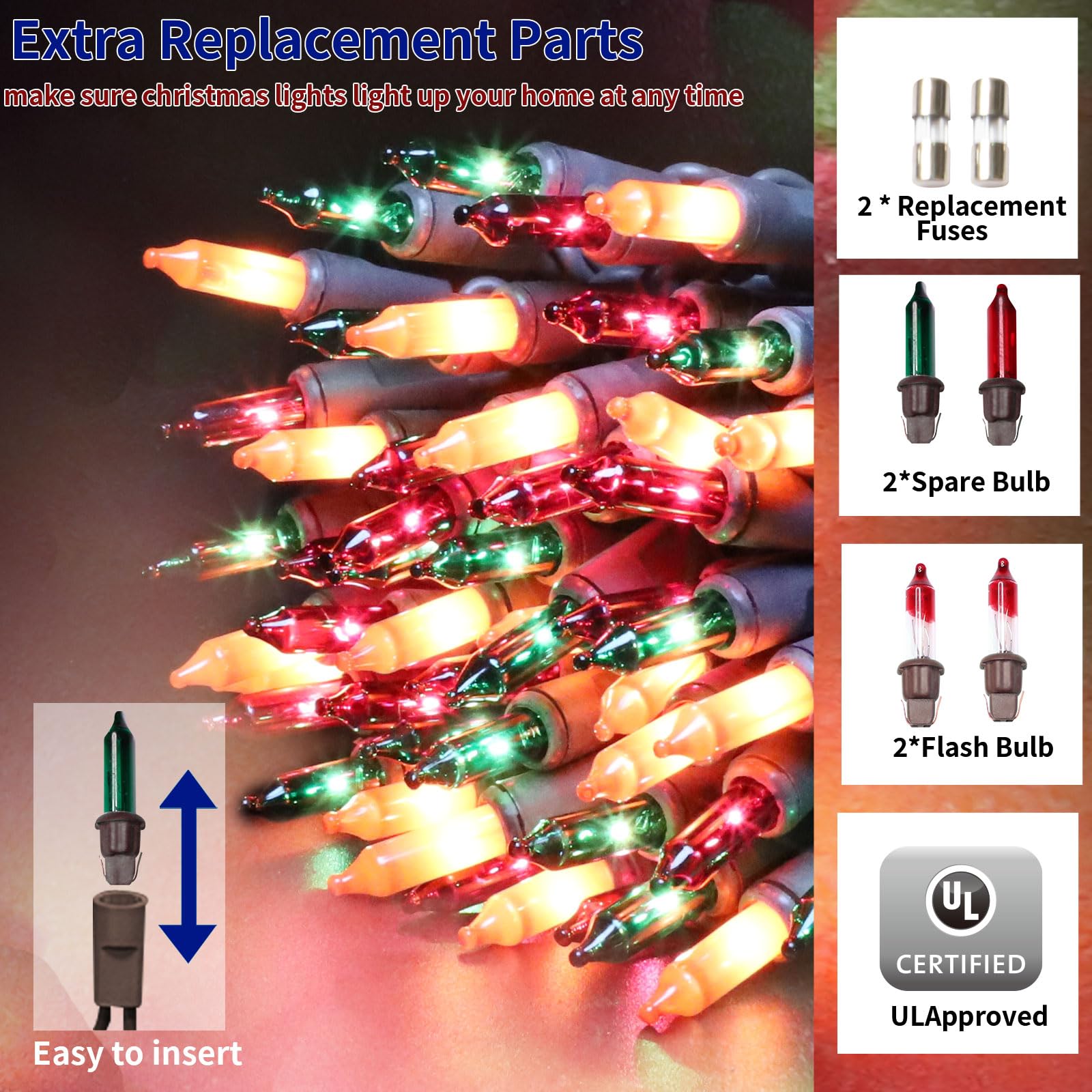 Twinglehome Ultra-Bright Connects End To End Orange Purple And Green Christmas Mini Lights 100L 19.6Ft Ul Listed Incandescent Bulb String Light Set For Indoor Outdoor Halloween Home Garden Tree Decor
