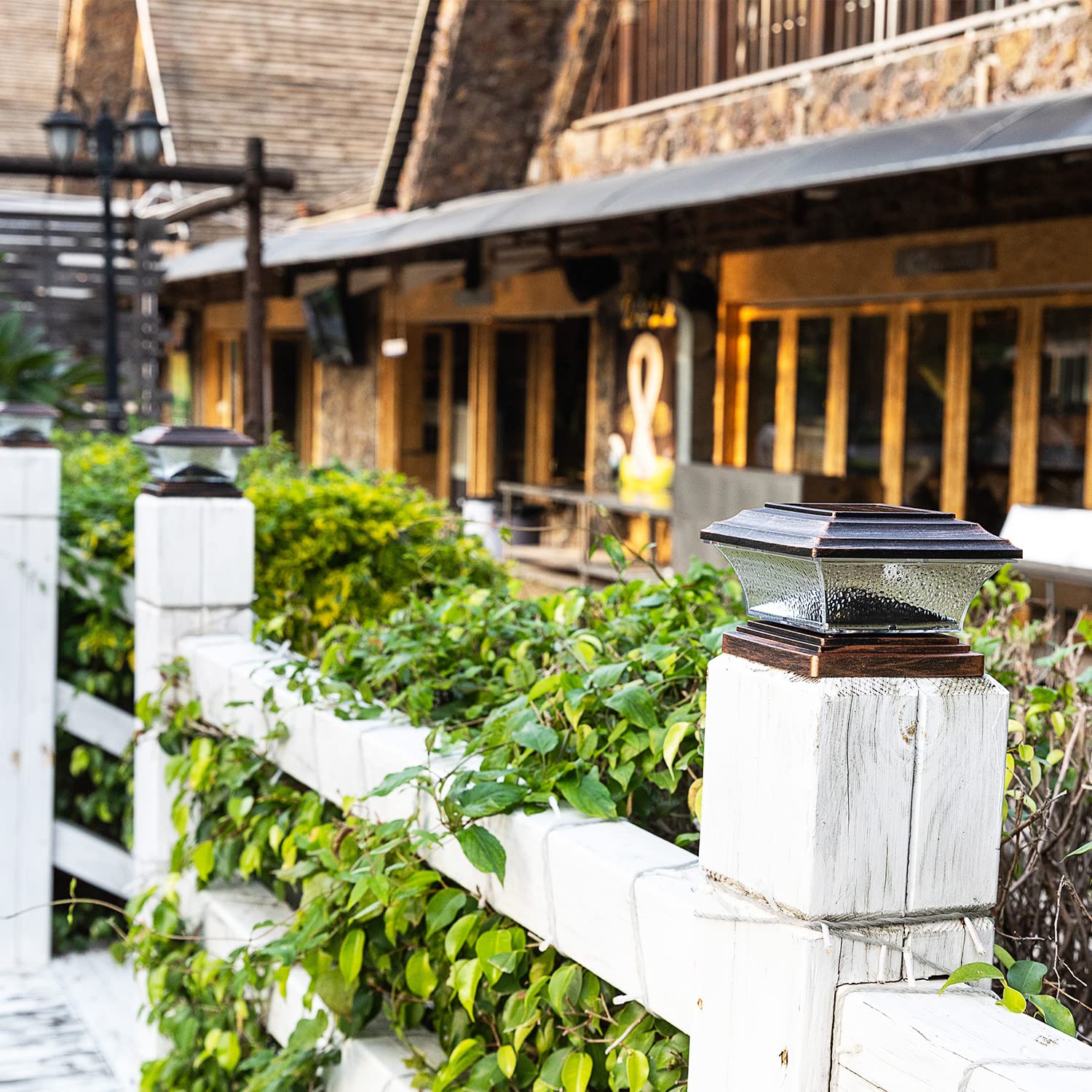 HUYIENO Solar Post Cap Lights LED 9 Light Modes 2pk Brushed Copper Model HY1238C-2