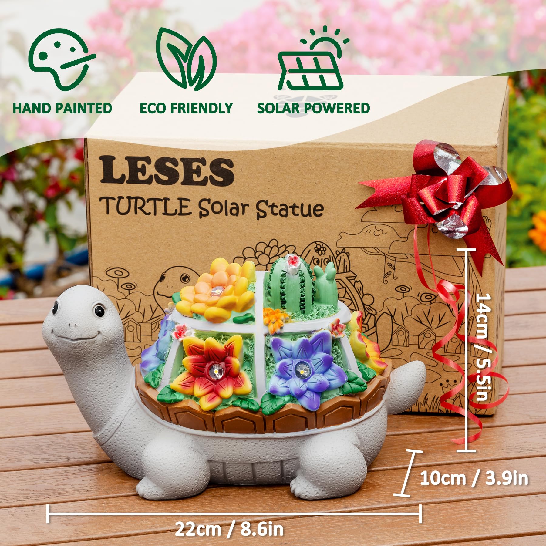 LESES Turtle Garden Decor for Outside Solar Statue Outdoor Clearance, Cute Turtle Solar Statues with LED Lights Lawn Ornaments D