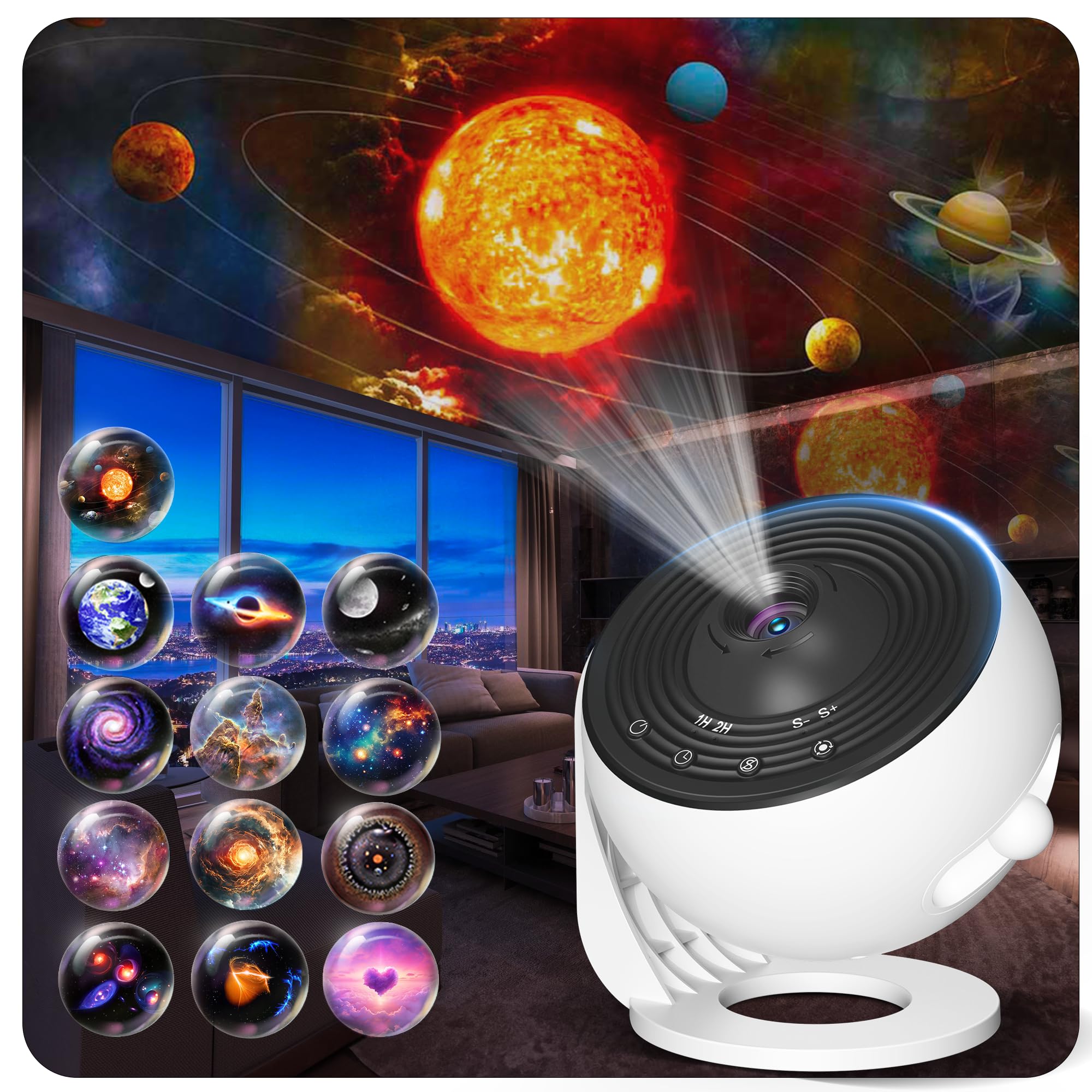 Upgraded Galaxy Projector for Bedroom, 13 in 1 HD Star Projector Light Projector, 360 Rotating Planetarium Projector with Timer 