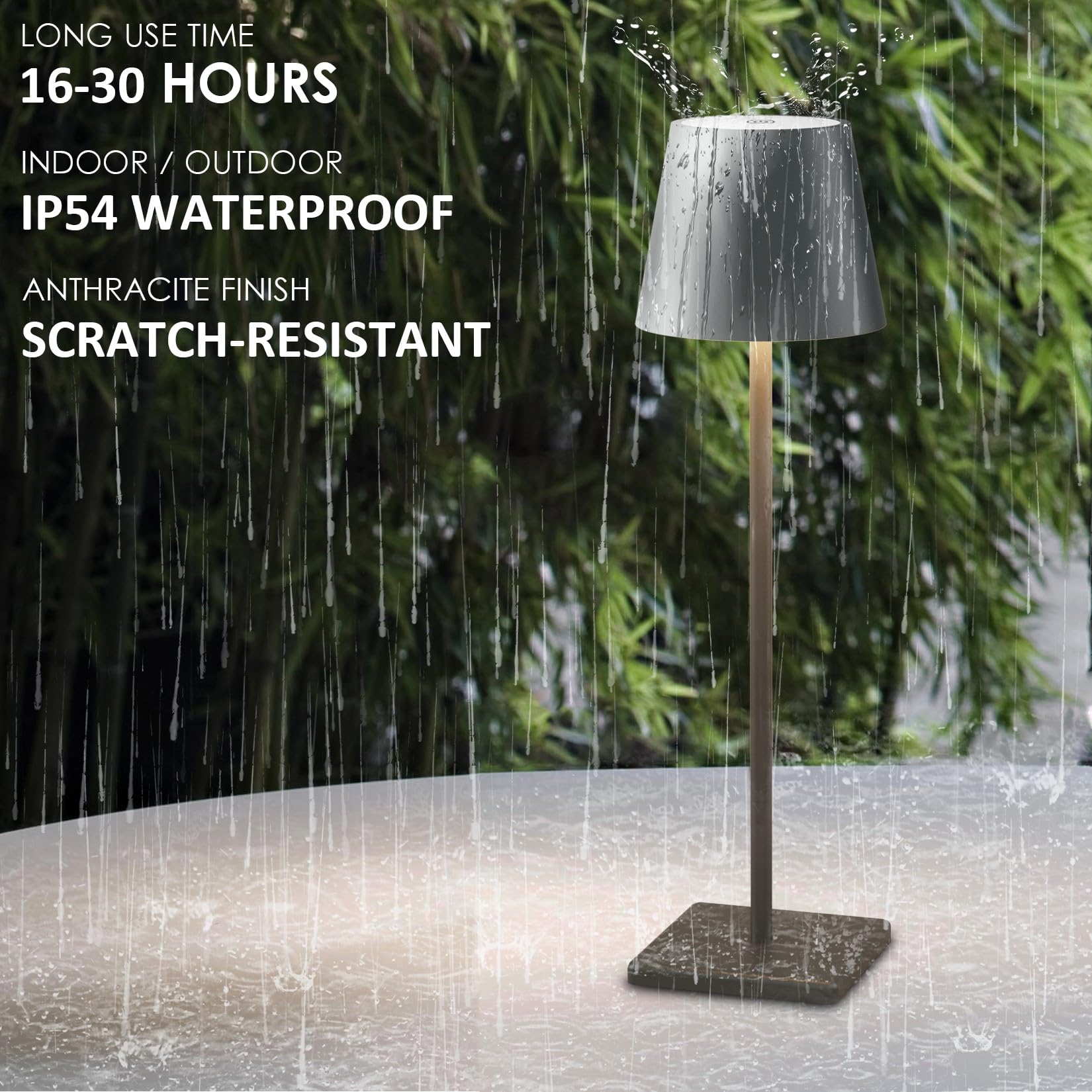 Aoceley LED Cordless Table Lamp, 2-Pack, Rechargeable 5500mAh, Stepless Dimming, IP54 Waterproof, Anthracite, Model HT-010