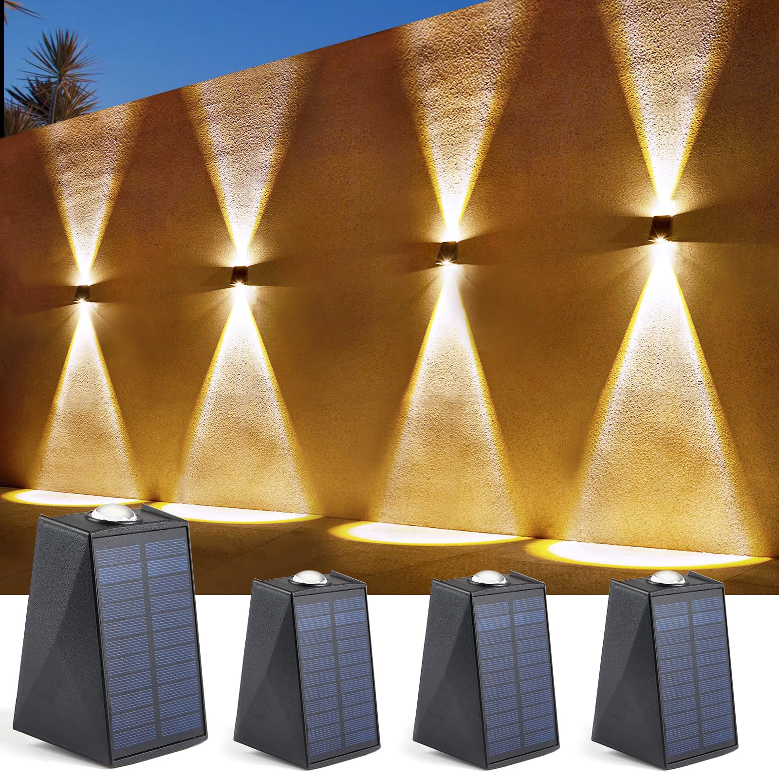 LUHLEE Solar Wall Lights, 2000mAh, IP65 Waterproof, 3000K Warm White, Up/Down Lighting, 4-Pack, Model MDC150405