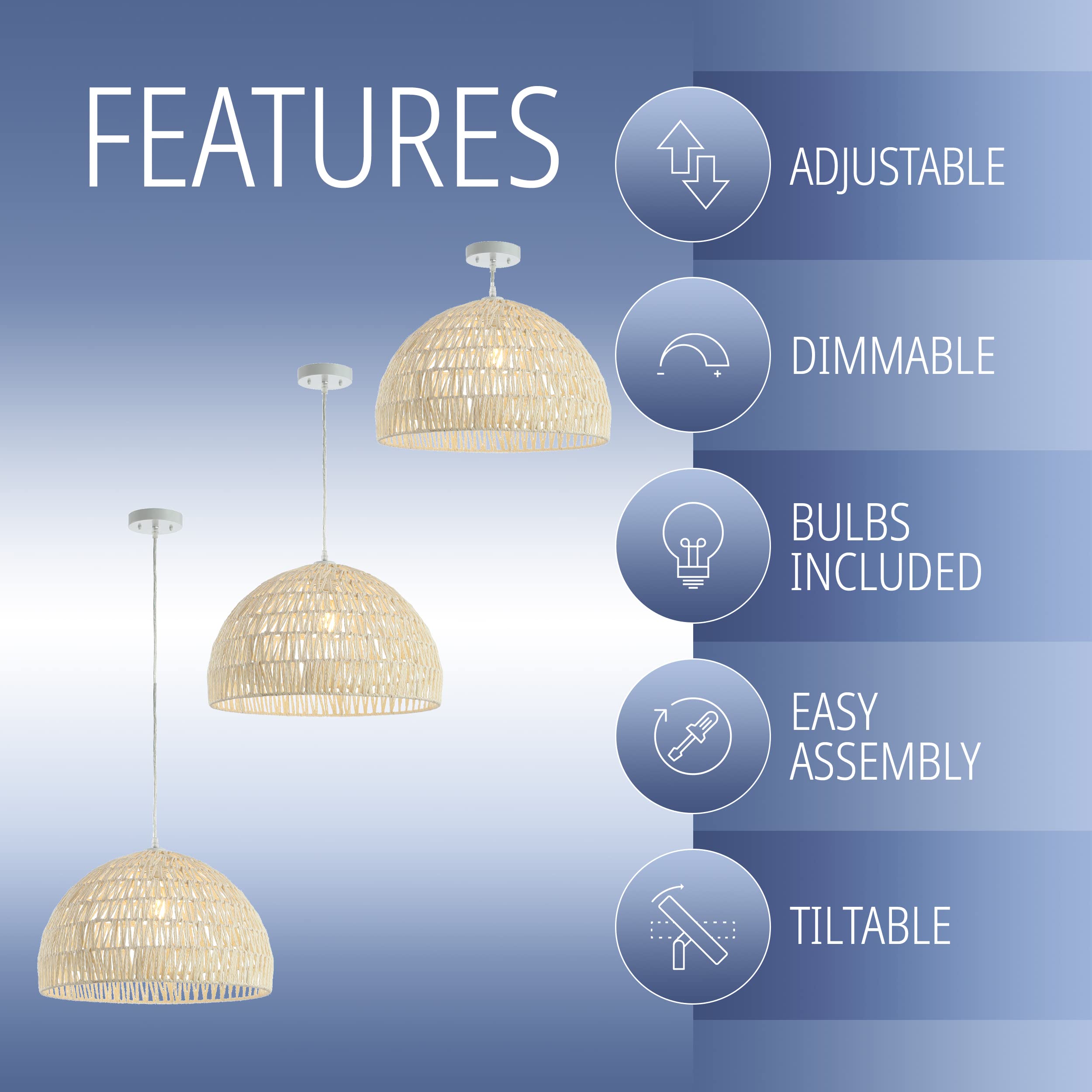 Jonathan Y Jyl6504A Campana 20&quot; 1-Light Bohemian Modern Woven Rattan/Iron Led Pendant Farmhouse Coastal Adjustable Dining Room Living Room Kitchen Island Foyer Bedroom Hallway, Cream