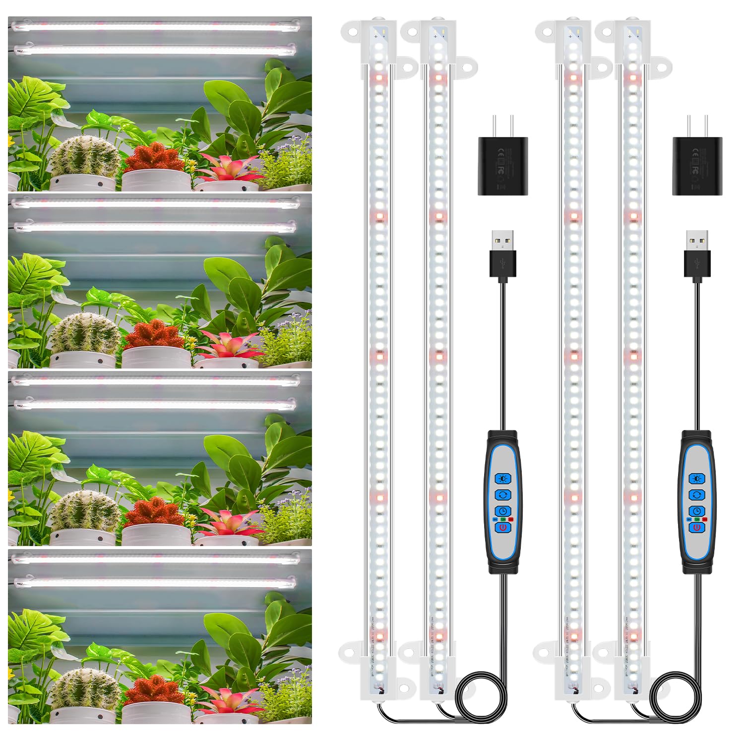 Wiaxulay Led Plant Grow Light Strips, 6000K Full Spectrum Grow Lights For Indoor Plants, Sunlike Growing Lamp With 6/12/16H Time