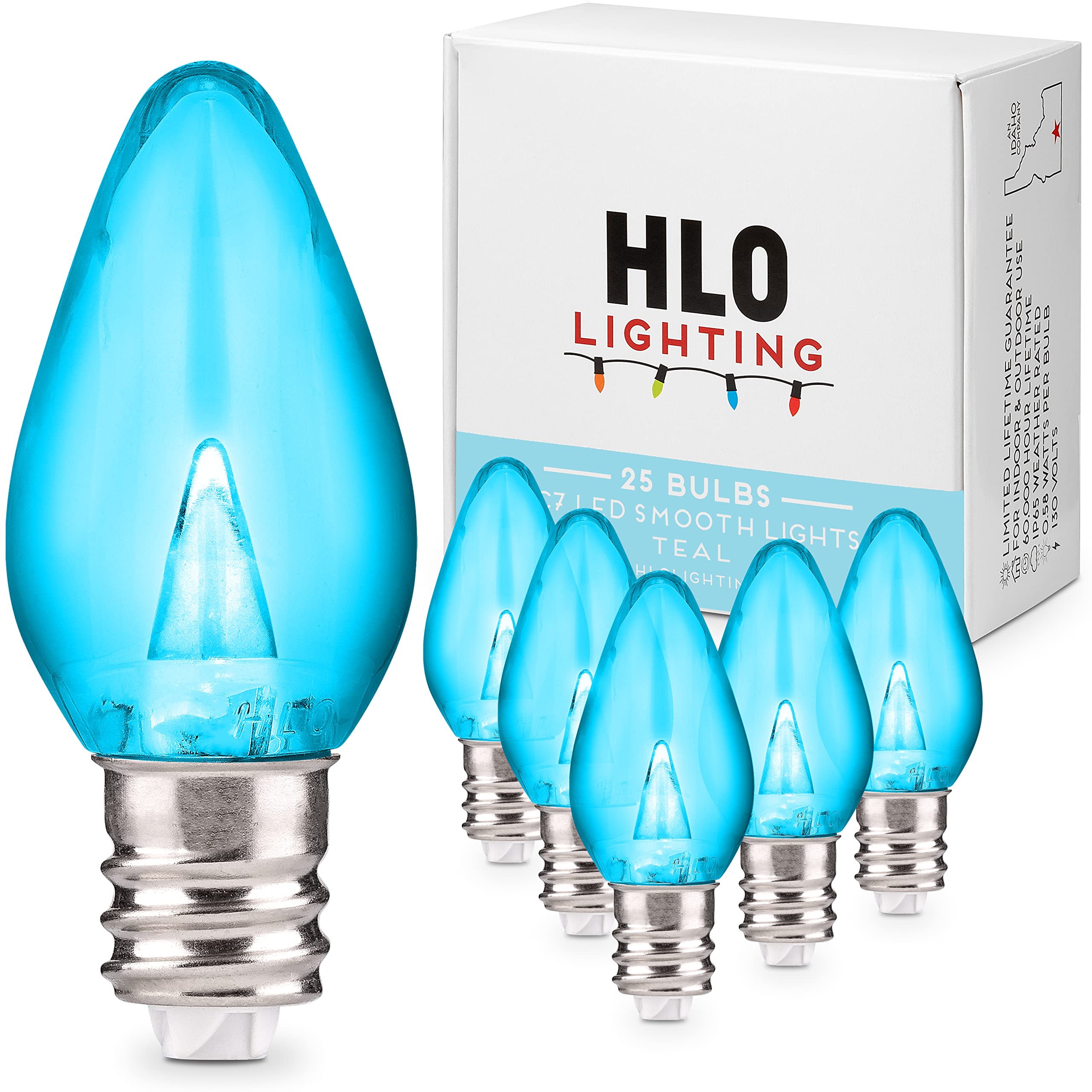 HLO Lighting LED C7 Teal Replacement Bulbs, E12 Size, Energy Efficient, 2 Diode, Pack of 25