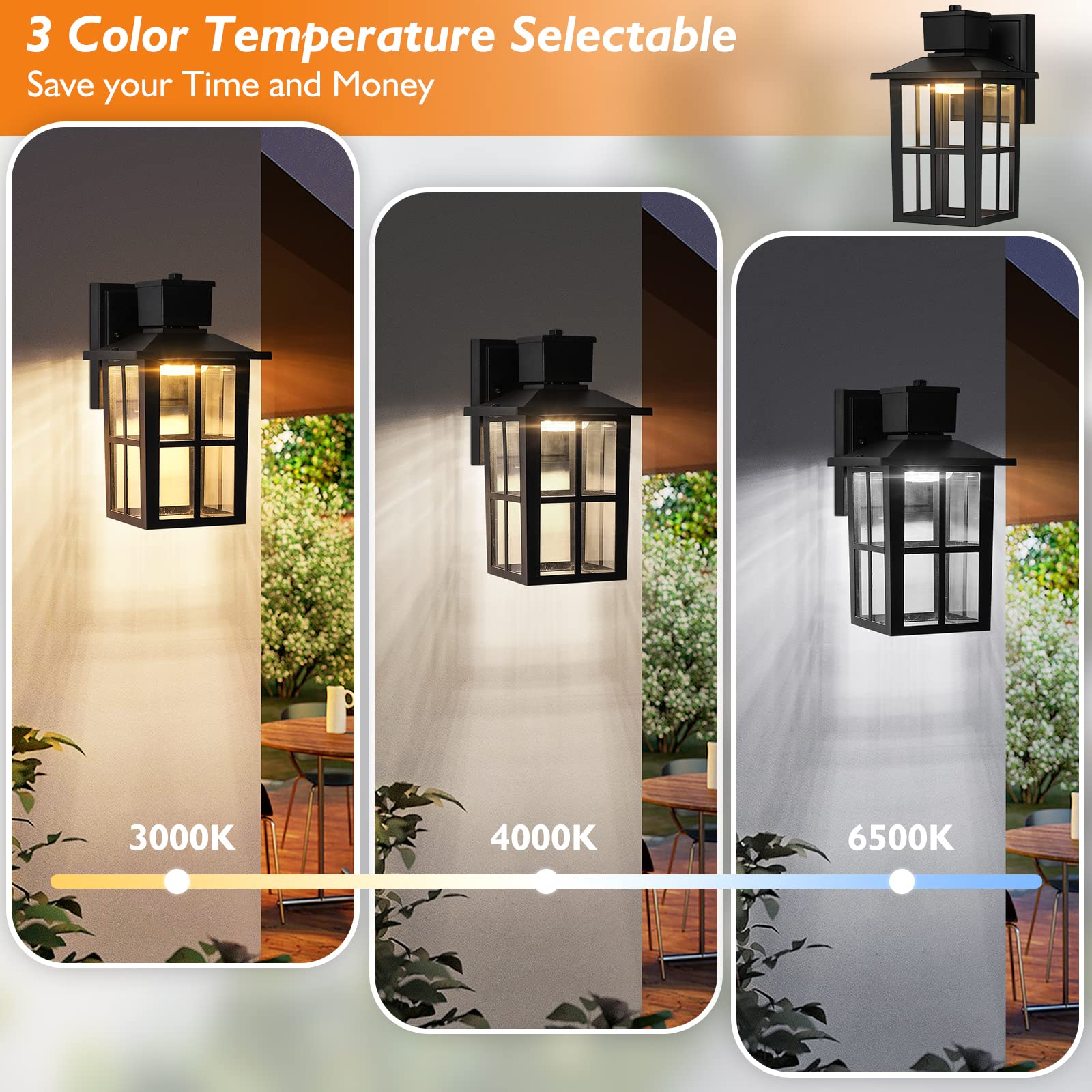 Brightever Outdoor Wall Lantern, 10W LED Waterproof Sconce, 3000K/4000K/6500K, 800LM, Oil Rubbed Bronze, Model 080