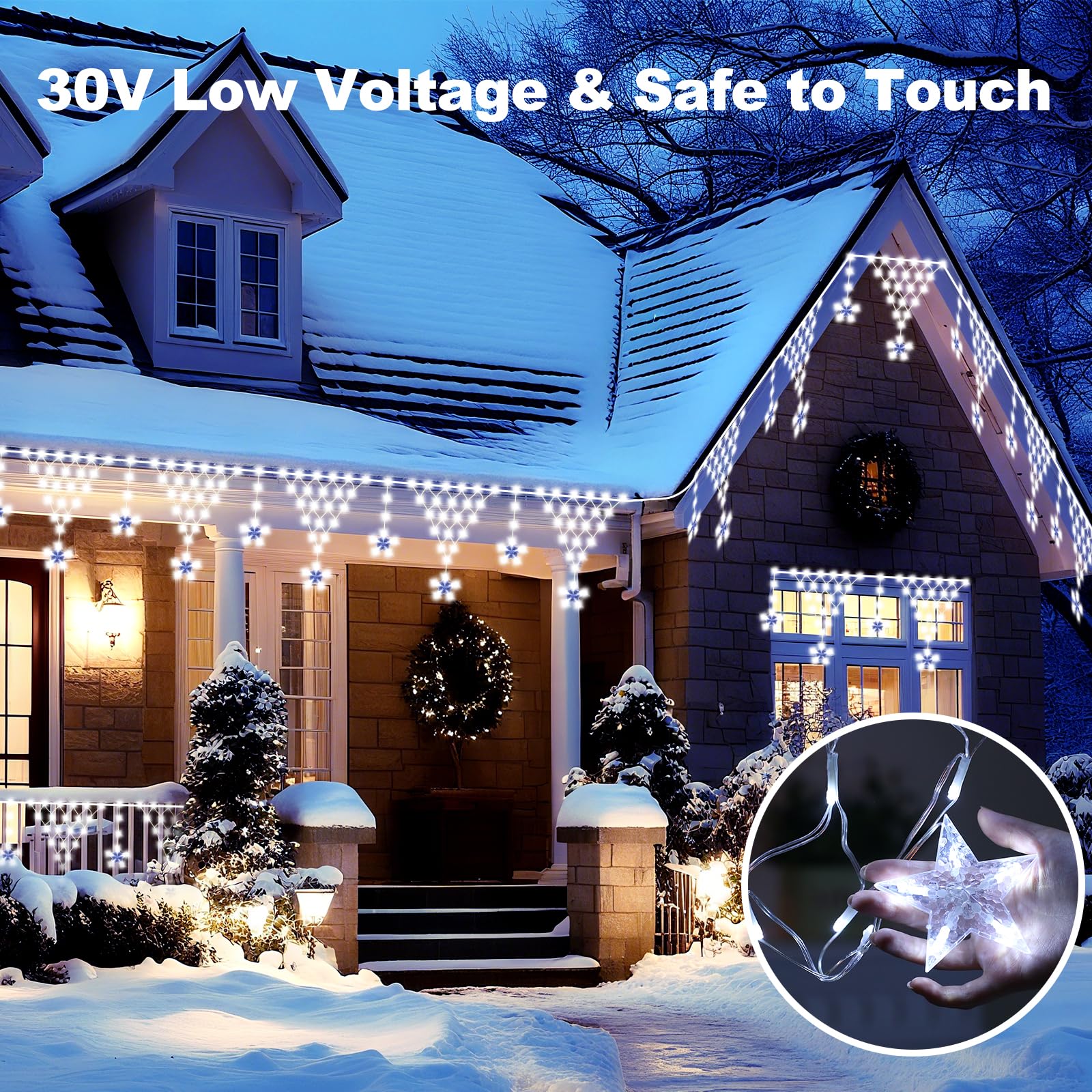 Funiao Christmas Lights Outdoor, 218 Leds Icicle Lights, 13.8Ft, Remote Controlled, White, Model Yls1000Wd01, 8 Modes For Eaves, Garden