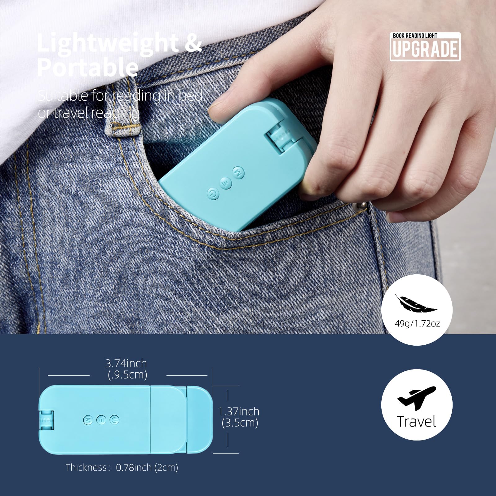 Egwaser Rechargeable Book Light For Bed, Portable Clip-On Led Reading Light With 3 Amber Colors For Book Lovers, Kids