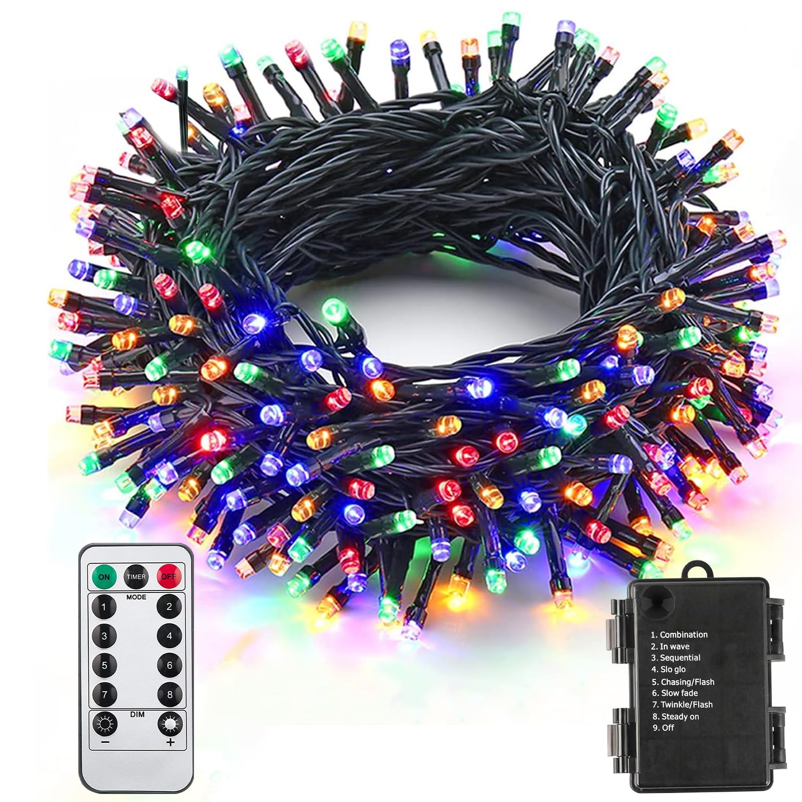 ITICdecor Christmas String Lights 33ft 100 LED Battery Fairy Lights for Indoor Outdoor Waterproof with Remote Control & Timer & 