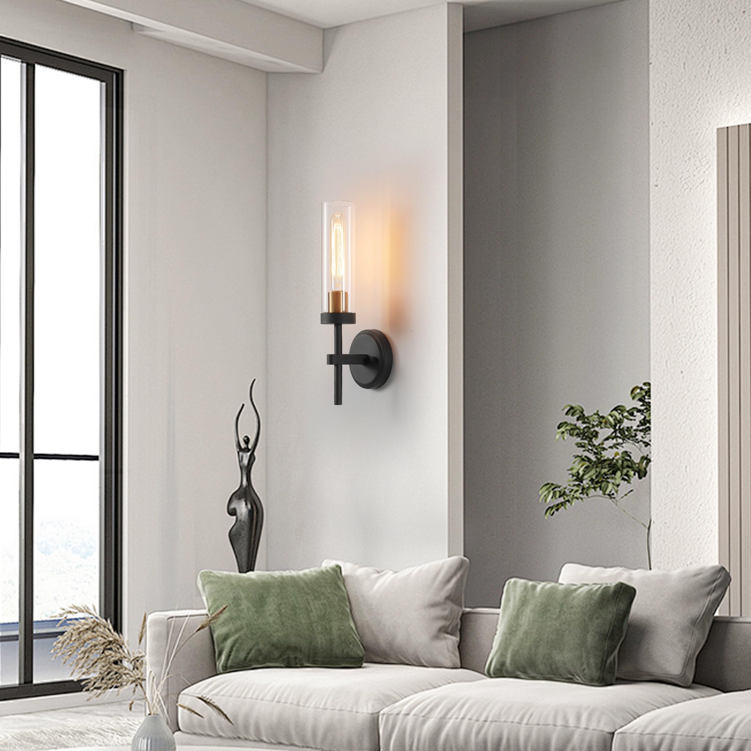 Wall Sconces Set Of Two Black Gold Bathroom Sconces Wall Lighting With Clear Glass  Modern Sconces Wall Decor Set Of 2 Wall Light Fixtures For Bathroom Mirror Living Room Hallway Bedroom Wall Lamp