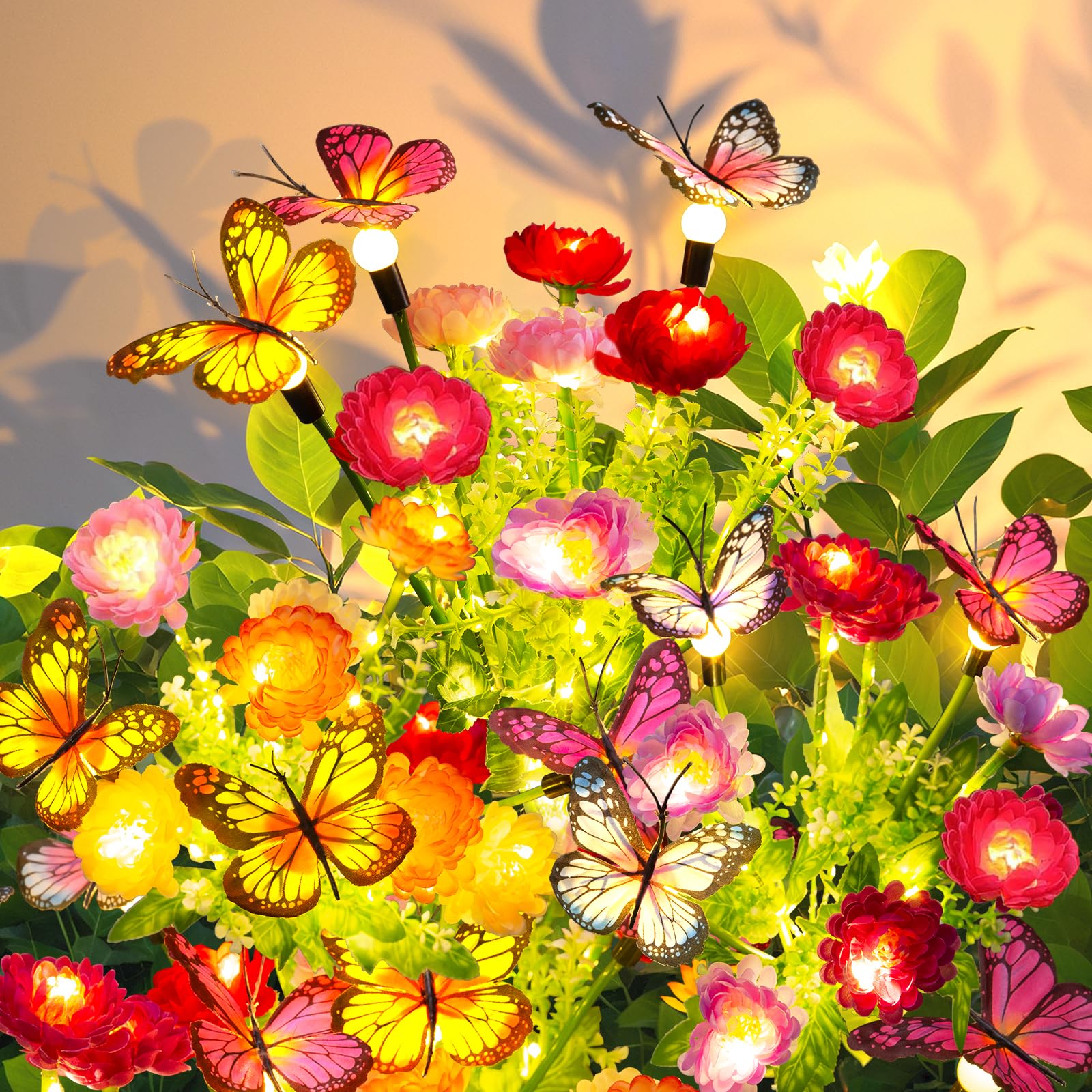 Garpar Solar Garden Lights  6 Pack Swaying Solar Lights With 18 Butterflies & 42 Blooming Flowers  Solar Flowers Lights Outdoor Waterproof  Solar Outdoor Lights For Yard Patio Garden Decor  Gift