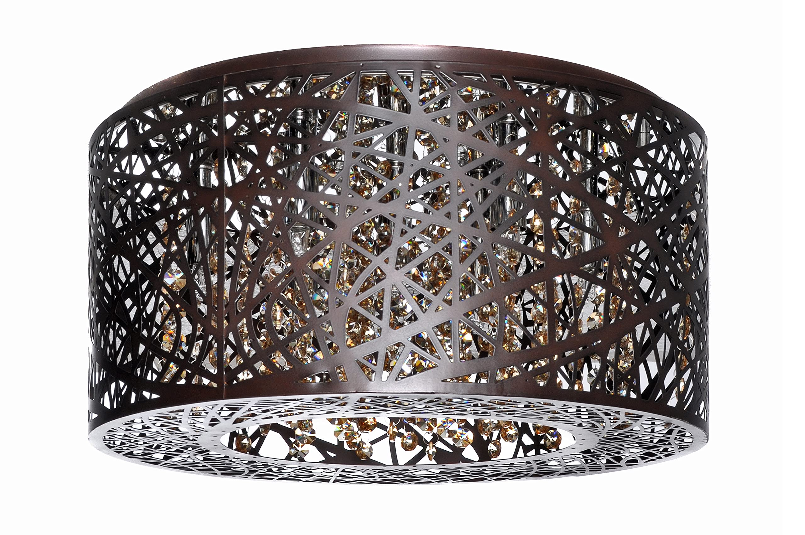 Et2 E21300-10Bz I Inca Collection Xenon Seven Light Laser-Cut Sheath With Crystal Drum Ceiling Flush Mount - Bronze Finish I 290
