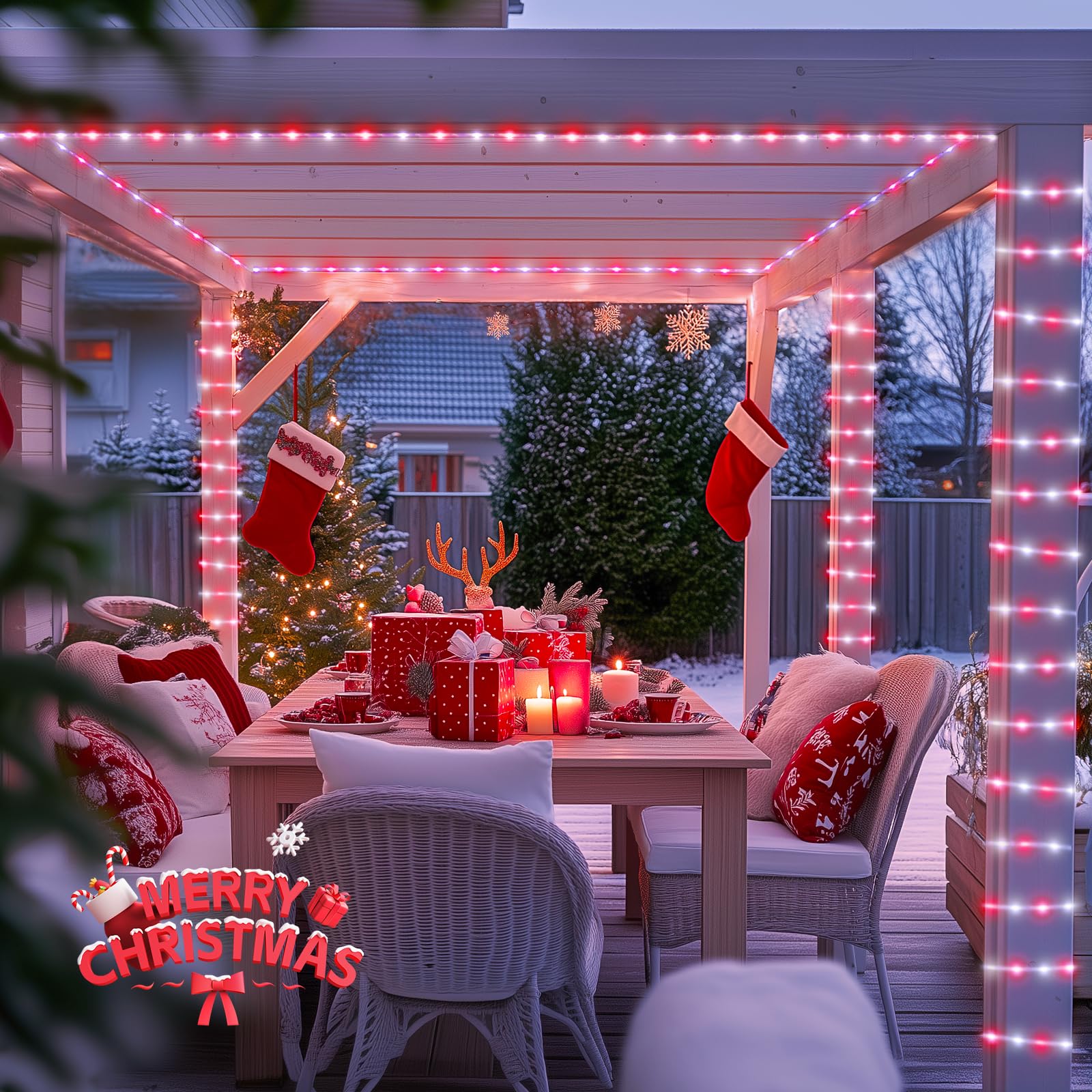 Jmexsuss 200 Led Solar Christmas Rope Lights, 72Ft Ip 65 Outdoor Waterproof Christmas Rope Lights With 8 Modes, Red And White So