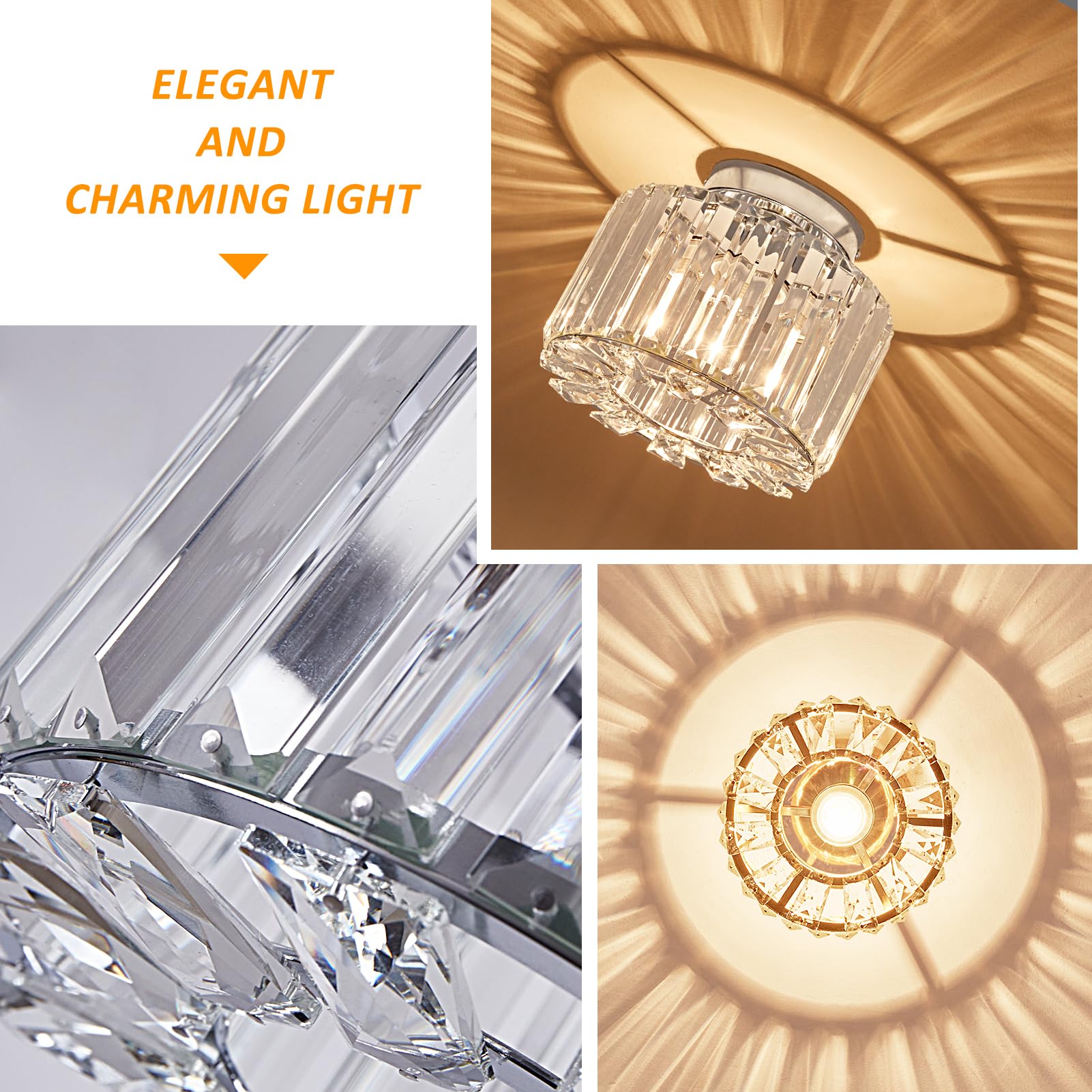 Xieyor Elegant Silver Crystal Chandelier - Modern Semi Flush Mount Ceiling Light Fixtures For Hallway, Kitchen, Bedroom, Living Room, And More