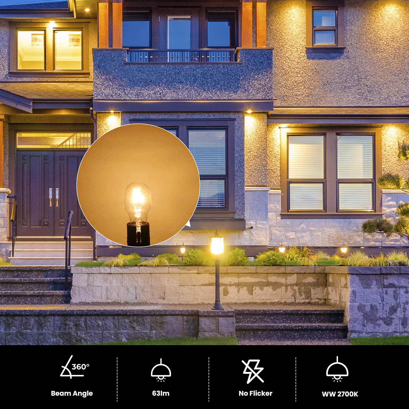 T5 Landscape Light Bulbs, Lustaled 12V 7 Watt T5 Landscape Bulb Low Voltage 12 Volt T5 T10 Wedge Base Malibu Bulb Warm White 270