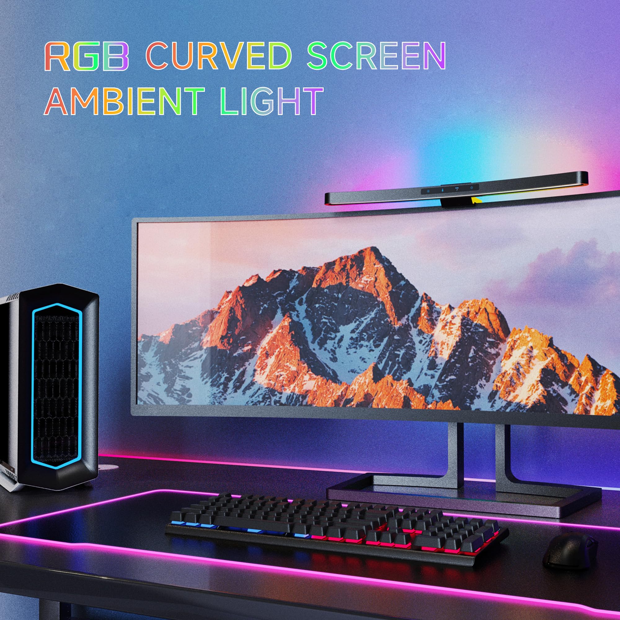 ONWAY Curved Monitor Light Bar with Wireless Remote,Monitor Light Bar with Auto-Dimming and Camera Base,Applicable to All Screen