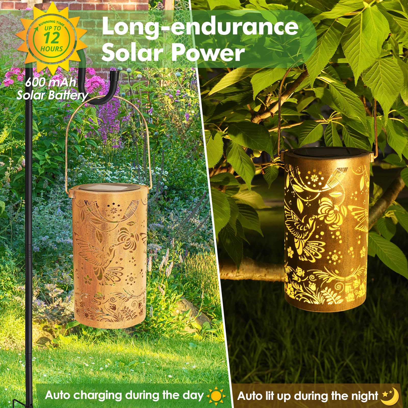 Fabuday Hummingbird Outdoor Solar Lantern Waterproof - Hanging Solar Power Lights Led For Outside, Garden Decor For Patio, Porch