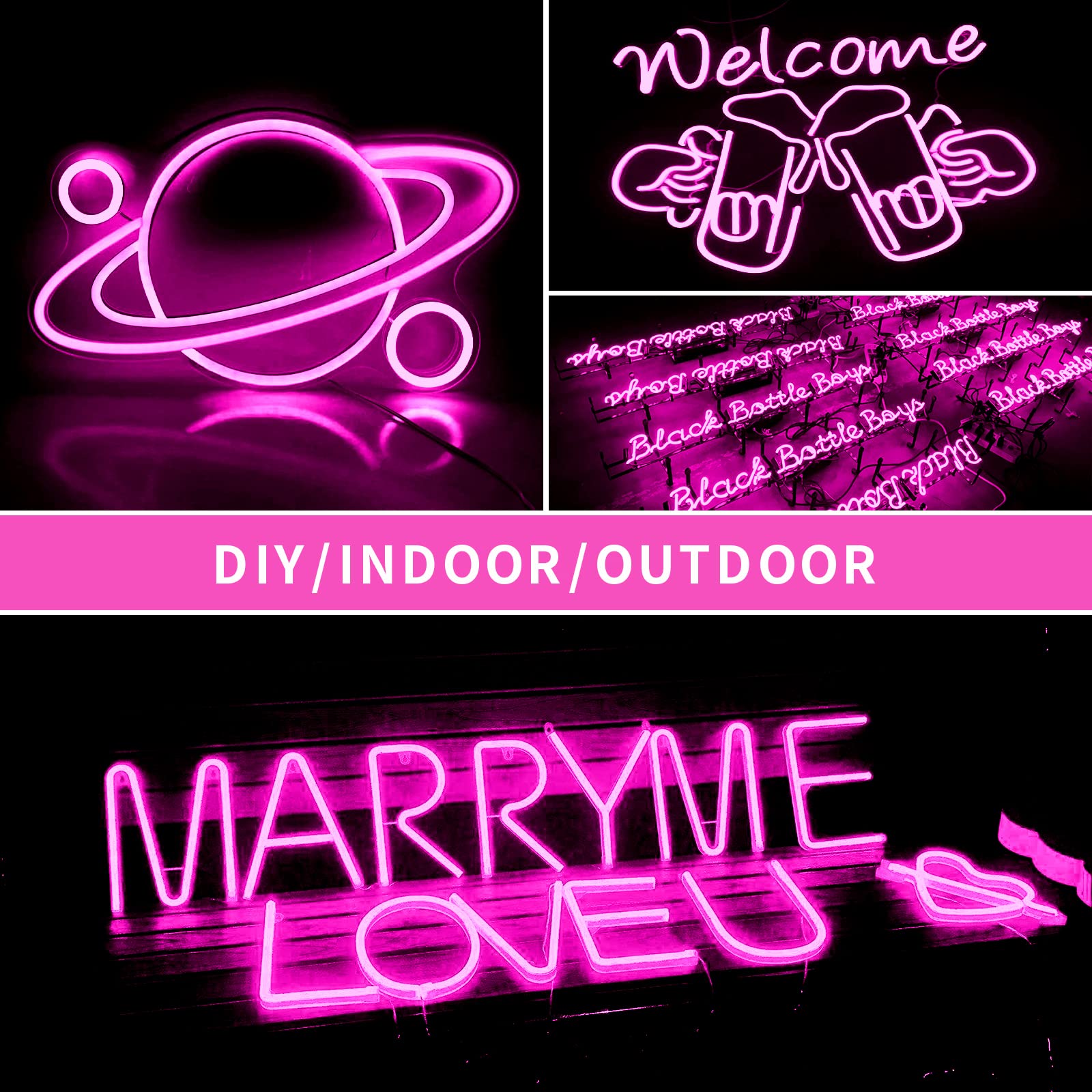 Owofydr Led Neon Light Strip 16.4Ft/5M- Bright, Non-Glaring & Waterproof Neon Rope Lights For Indoor & Outdoor Decor,?Power Adap