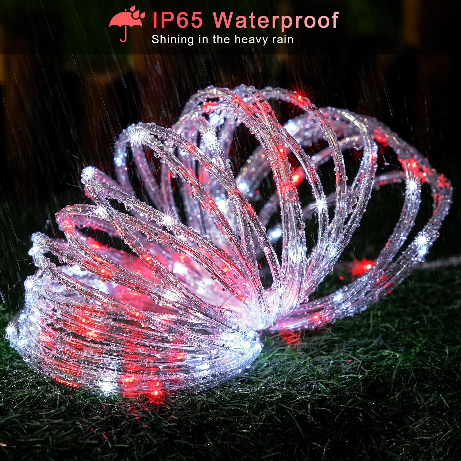 Jmexsuss 200 Led Solar Christmas Rope Lights, 72Ft Ip 65 Outdoor Waterproof Christmas Rope Lights With 8 Modes, Red And White So