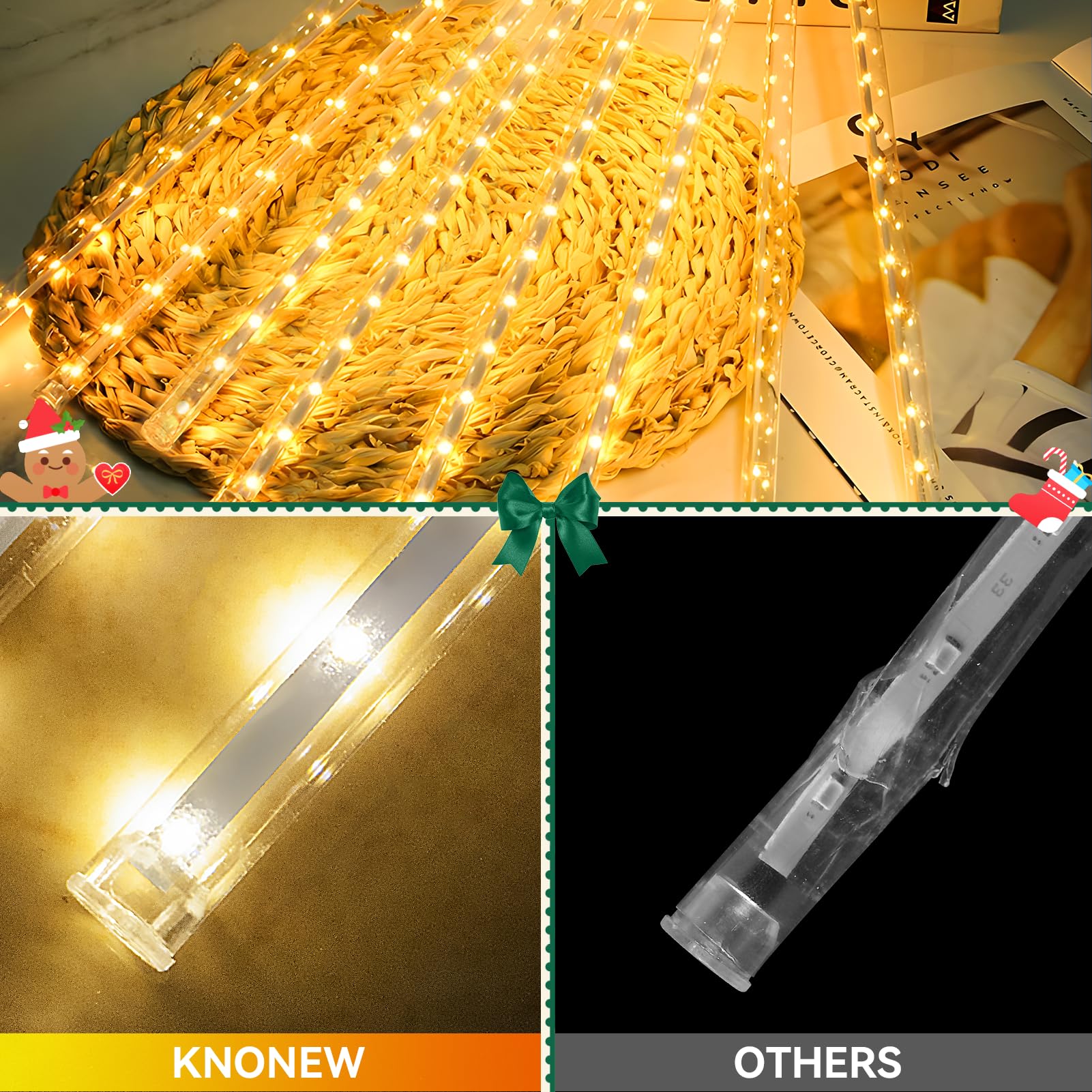 KNONEW LED Meteor Shower Lights, 40 Tubes, Warm White, Waterproof, Model KN-1000-LIG168-01, for Xmas Tree, Wedding, Garden Decorations