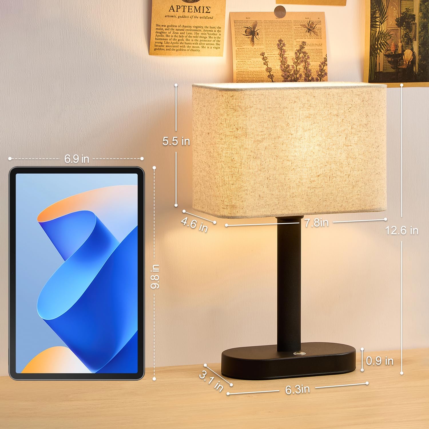 SAIWEYA 12.6 Cordless Touch Table Lamp, 5200mAh Rechargeable Desk Lamp, Stepless Dimming Modern Bedside Lamps with 3000K Warm Li