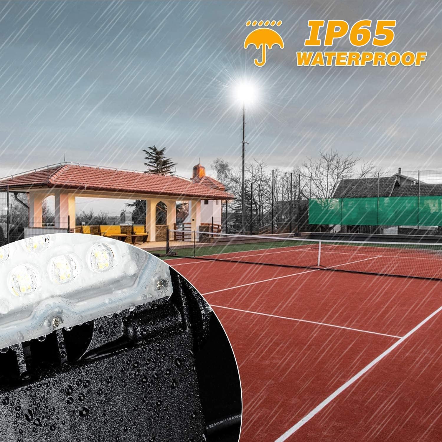 Juyace 240W LED Flood Light, Dusk to Dawn, 5000K, IP65, Aluminum, Black, Model KU203-P for Outdoor Lighting