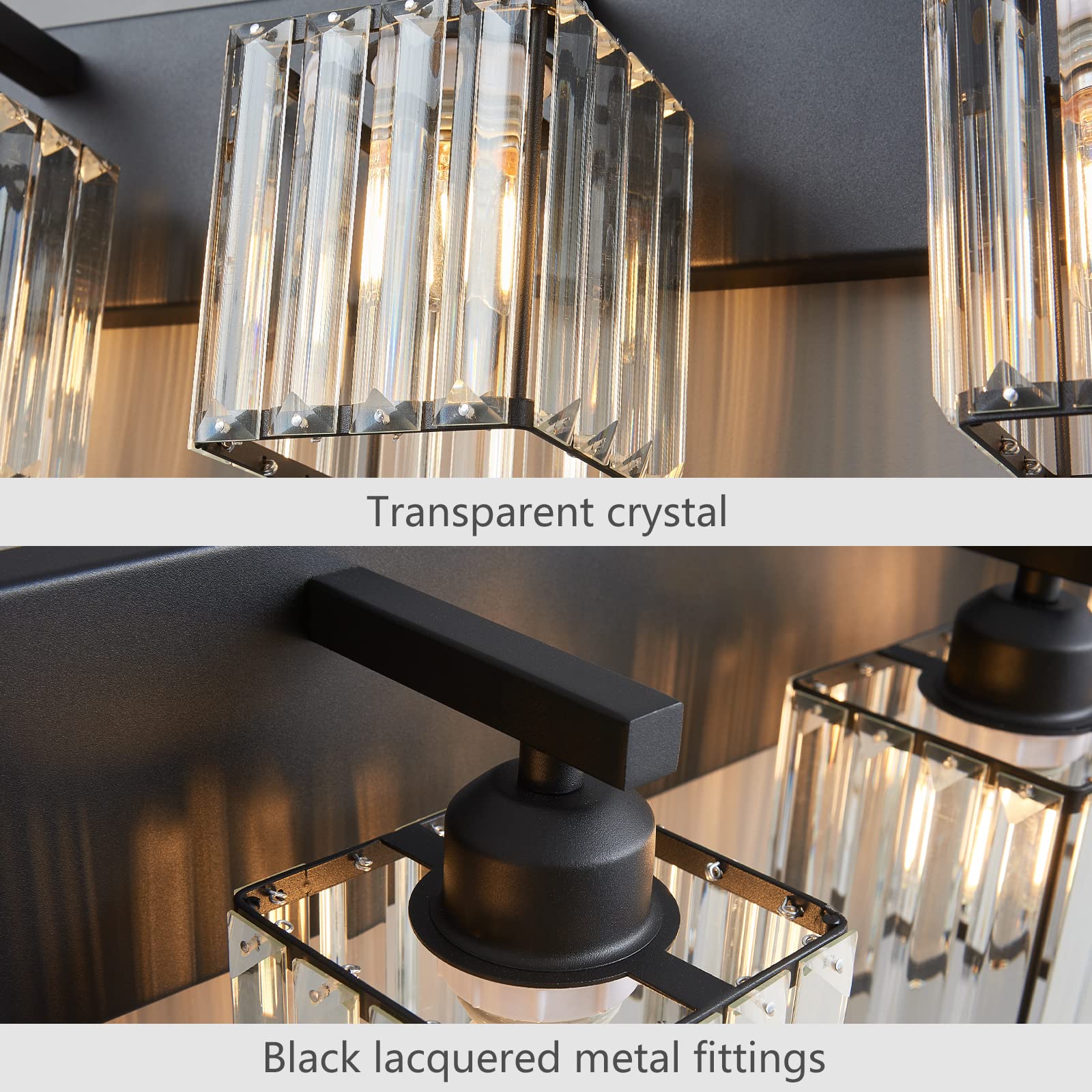 FDPBY Modern Black Crystal Bathroom Vanity Light - 6-Light Metal Wall Fixture, Model JW-002