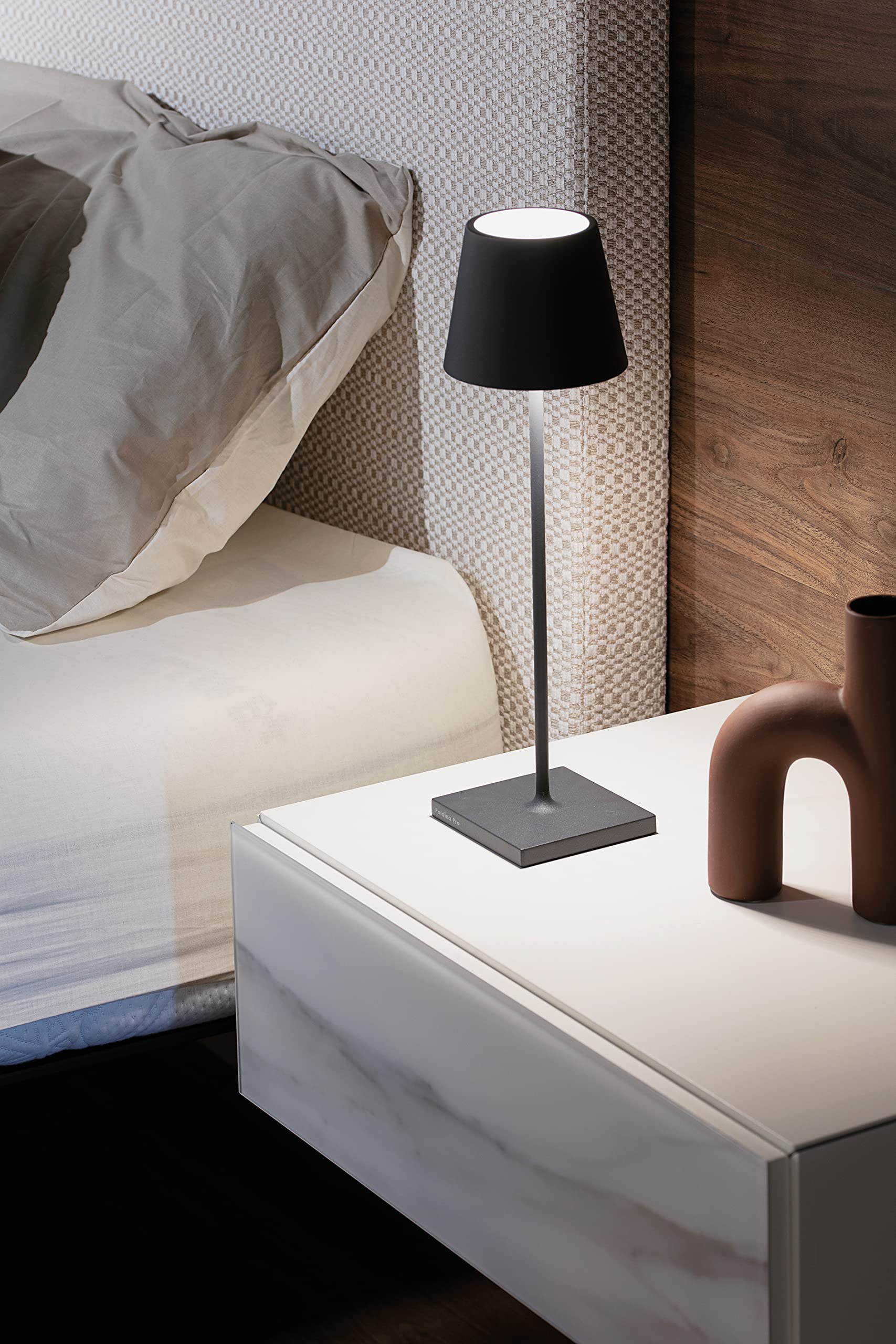Zafferano Poldina Pro Rechargeable Table Lamp, Touch Controls, Dimmer, 14.9in Height, Dark Gray, Model LD0340N4