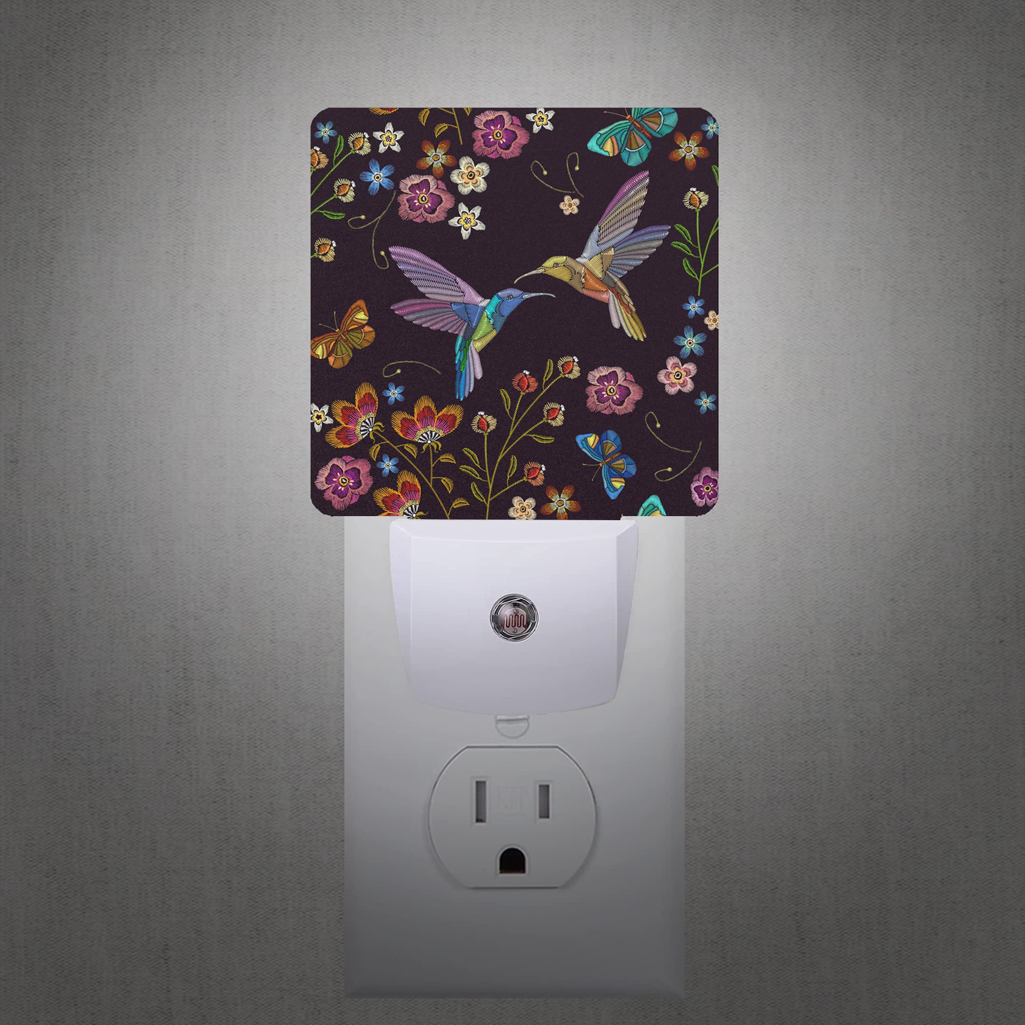 Smoaffly LED Night Light - Vintage Hummingbird Butterfly Flowers - Auto Sensor Dusk-to-Dawn Lamp for Nursery & Home Decor - Model XD-FXYD-LST15