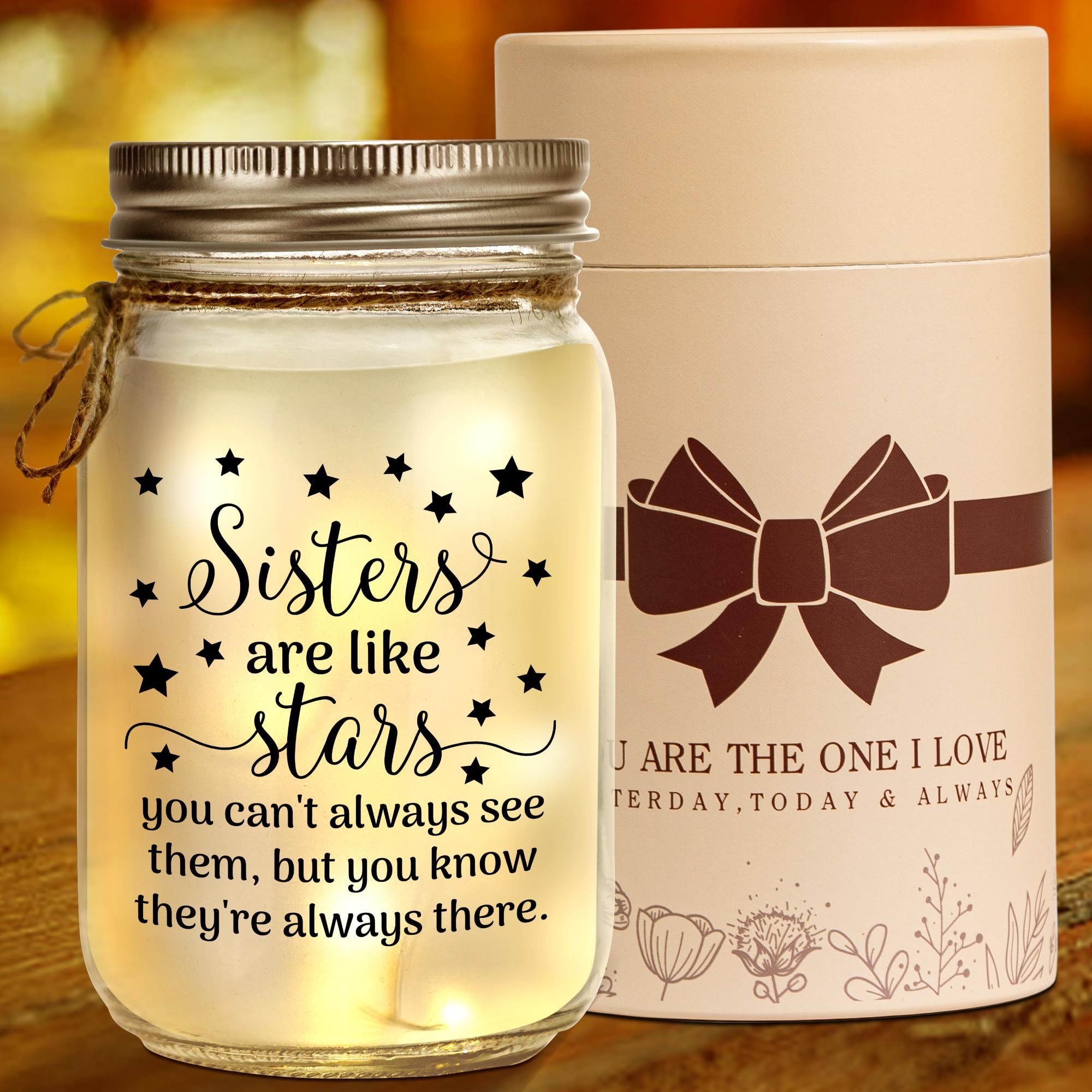 Kenon Mason Jar Night Light for Sister, Birthday Gifts for Women, Home Decoration Lights, Personalized Jar Night Light Mother's 