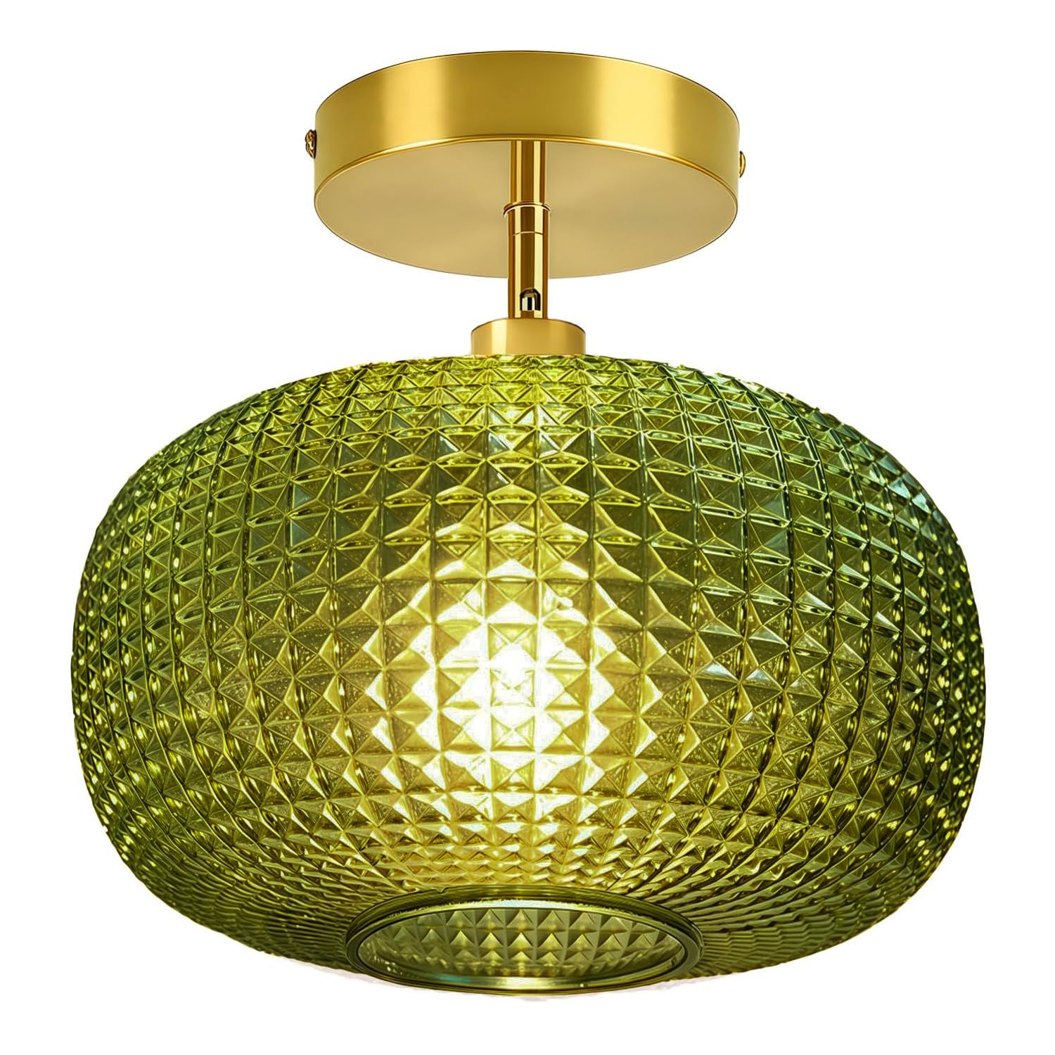 Semi Flush Mount Ceiling Light Fixture Hallway Light Fixtures Vintage Globe Glass Ceiling Fixture With Green Shade Kitchen Ceiling Light Fixture Farmhouse Ceiling Lighting For Bathroom Entryway Porch