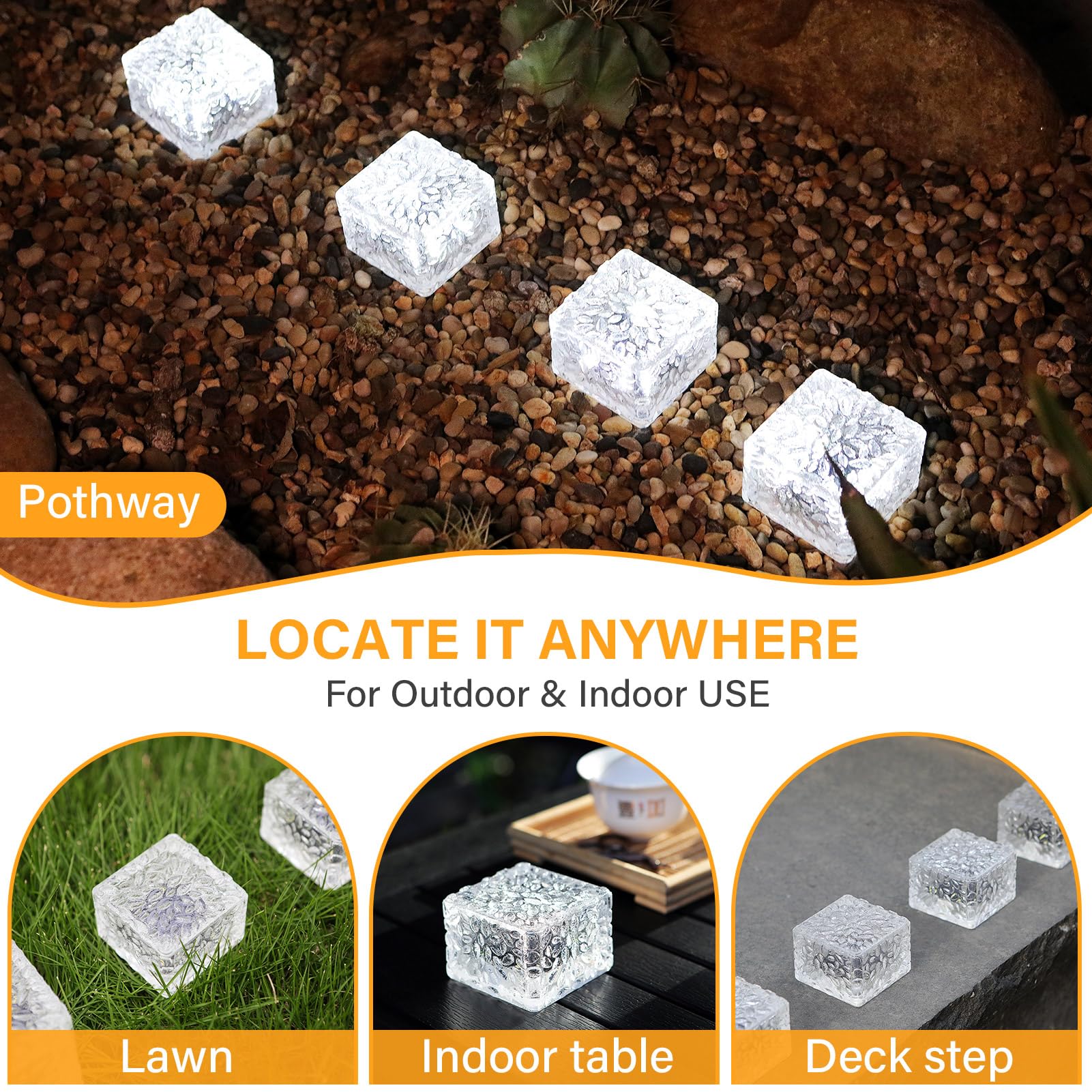 JKIMK Solar Brick Lights - 6 Pack Outdoor Waterproof Garden Decor - White, Model XBZ-333
