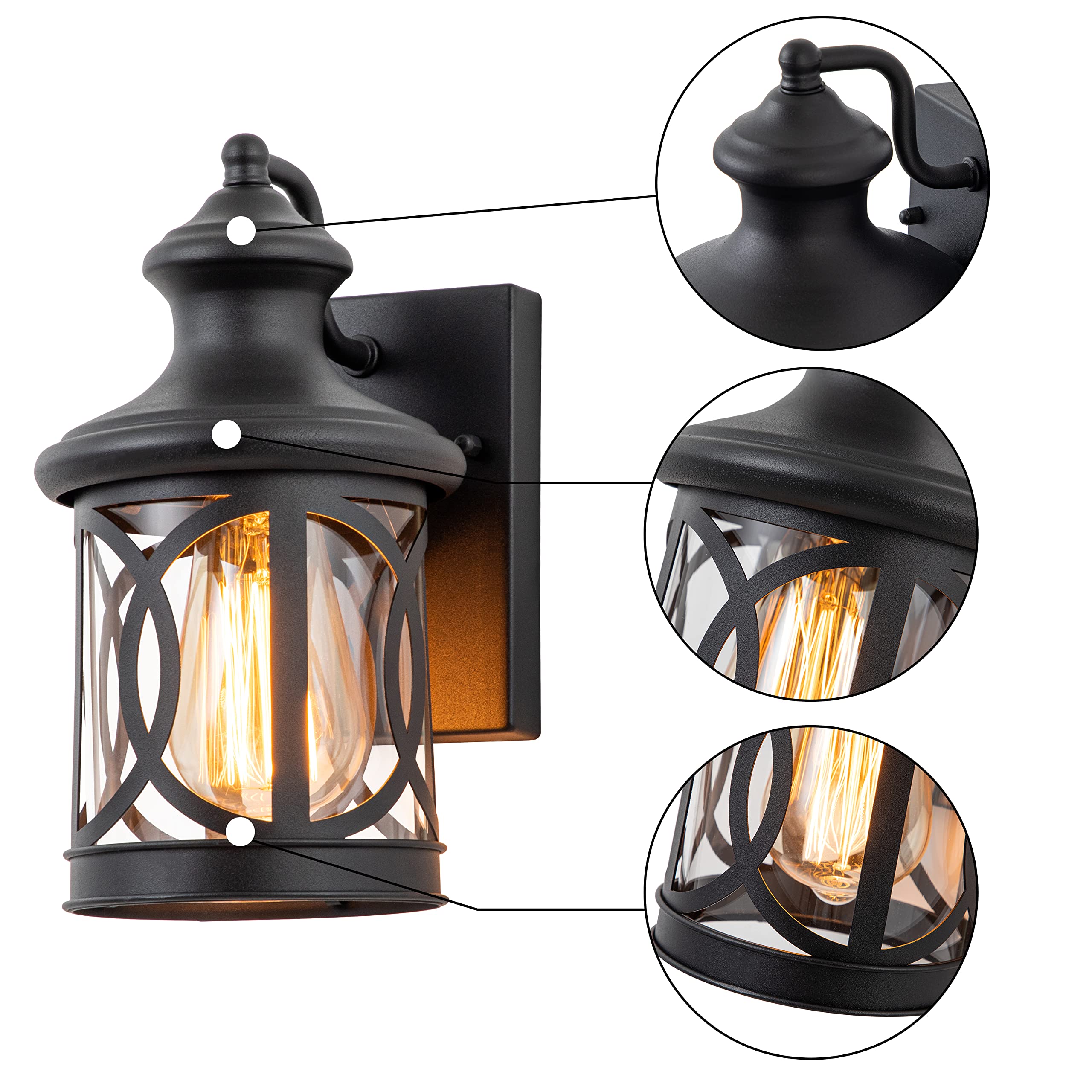 Laplusbelle Outdoor Wall Lights 2-Pack, Waterproof Sconce, 12in, Matte Black, Clear Glass Shade, Model CA2309-2MW