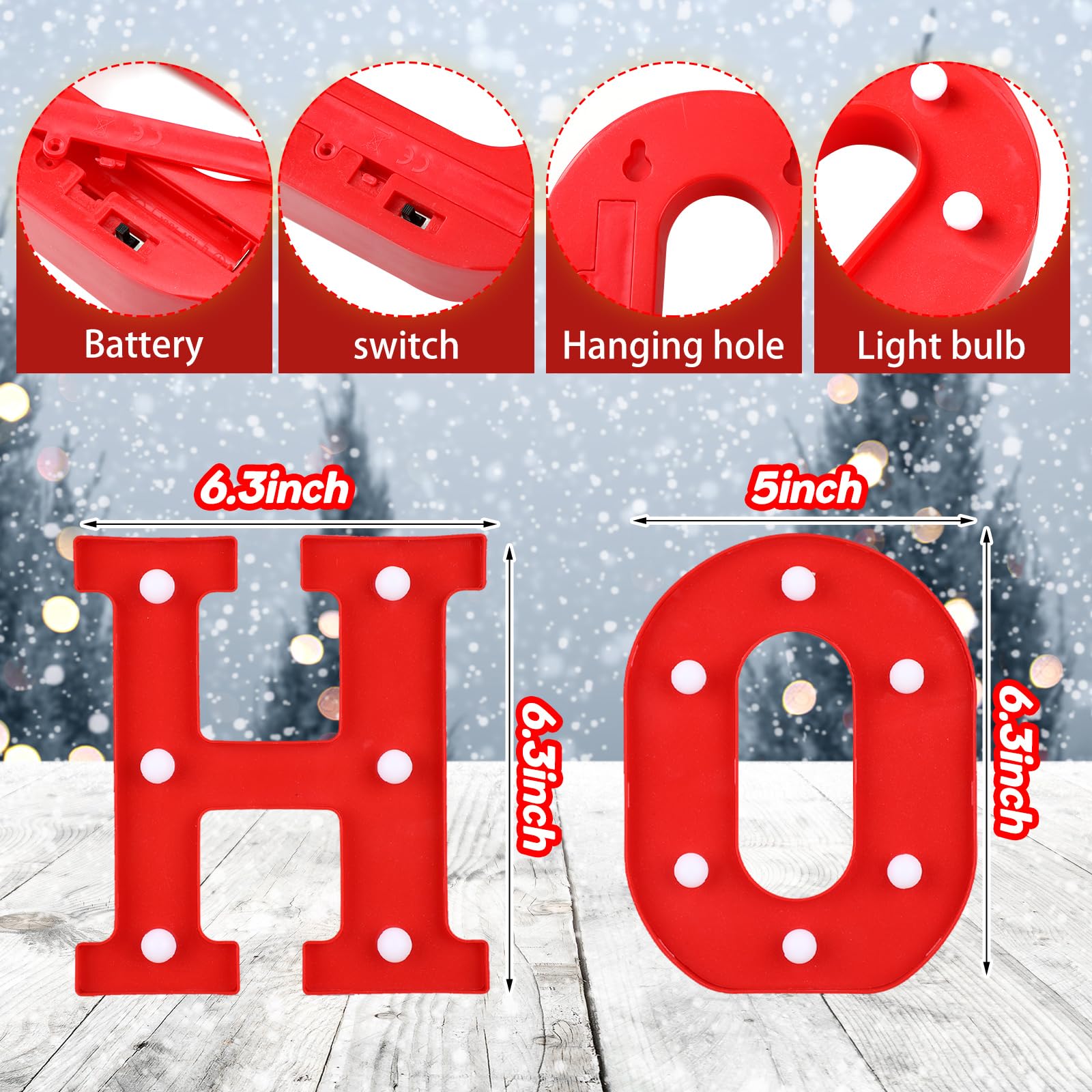 Vihose Christmas Led Letter Lights Sign Table Decoration Christmas Light Up Letters Battery Powered Letter For Home Bar Christmas Party Bedroom Tabletop Decoration Gift(Ho Ho Ho)