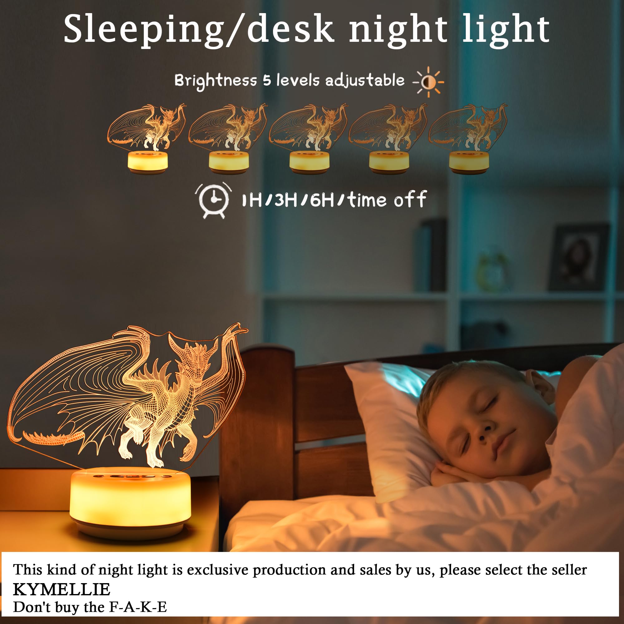 KYMELLIE Dragon Lamp Night Light for Kids, 14-Color LED with Remote, Multicolor, Dragon Model, Perfect Birthday Gift for Boys and Girls
