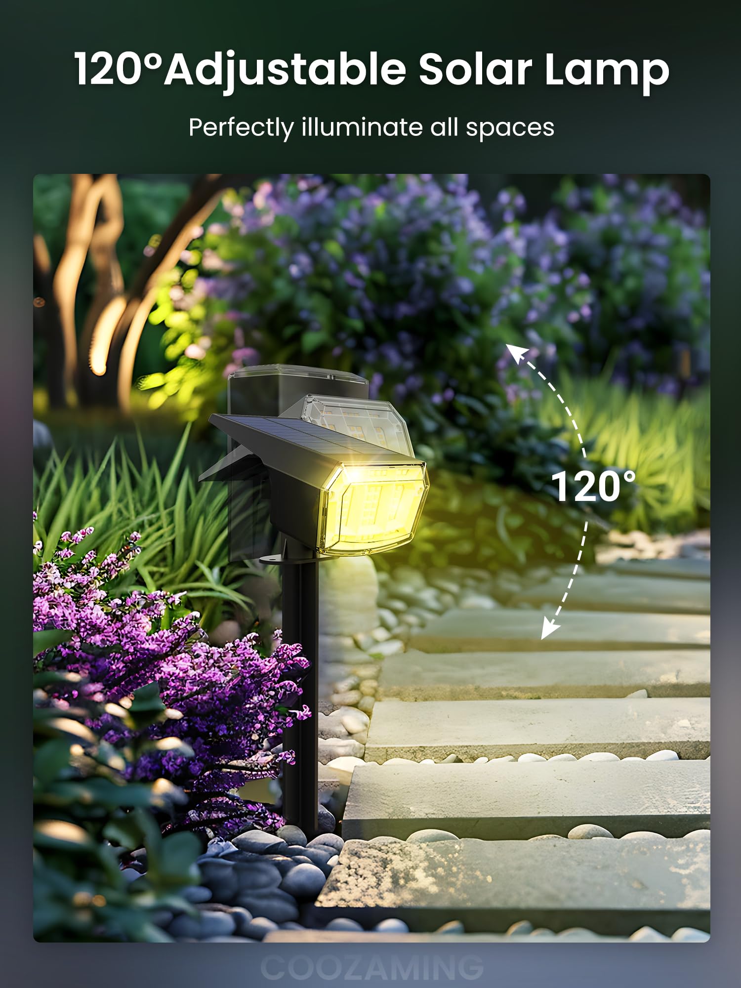 Coozaming Solar Spot Lights, 9 Color Modes, 63 Led Waterproof Garden Lights - 4 Pack