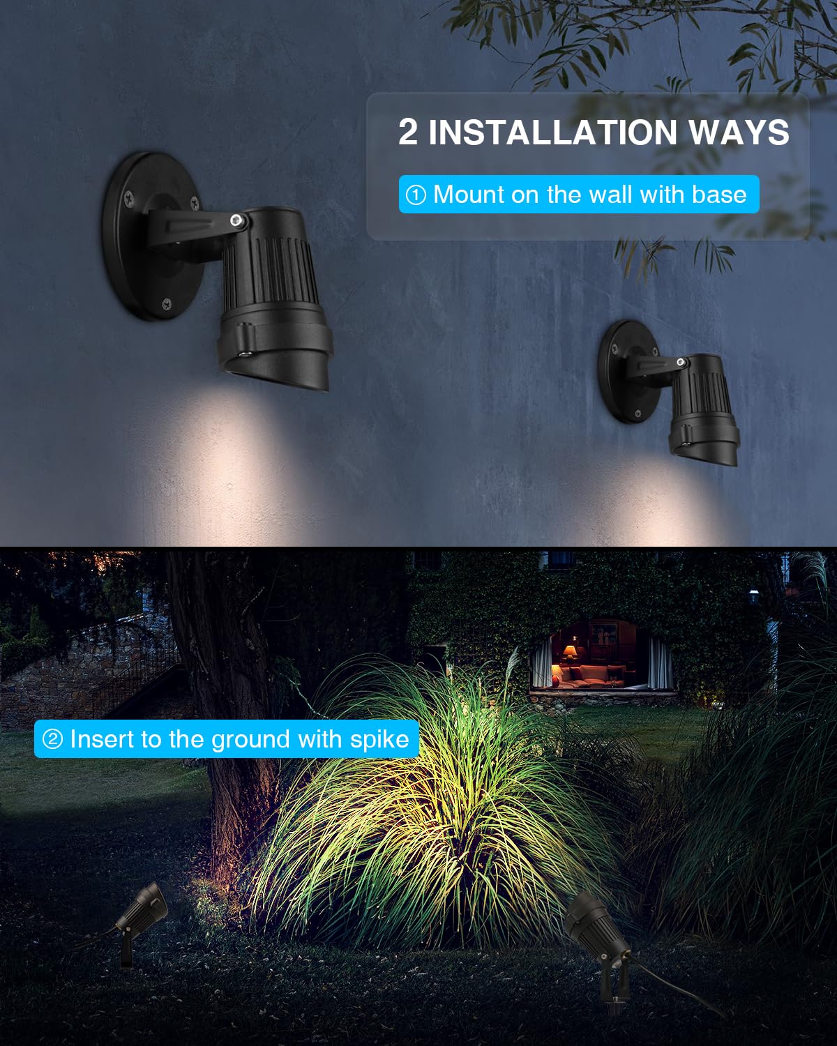 SUNVIE LED Spot Lights 120V with Photocell Sensor, Waterproof, Black, 7W, 1 Pack, Model CHWP-05-01P for Outdoor Lighting and Landscape Use
