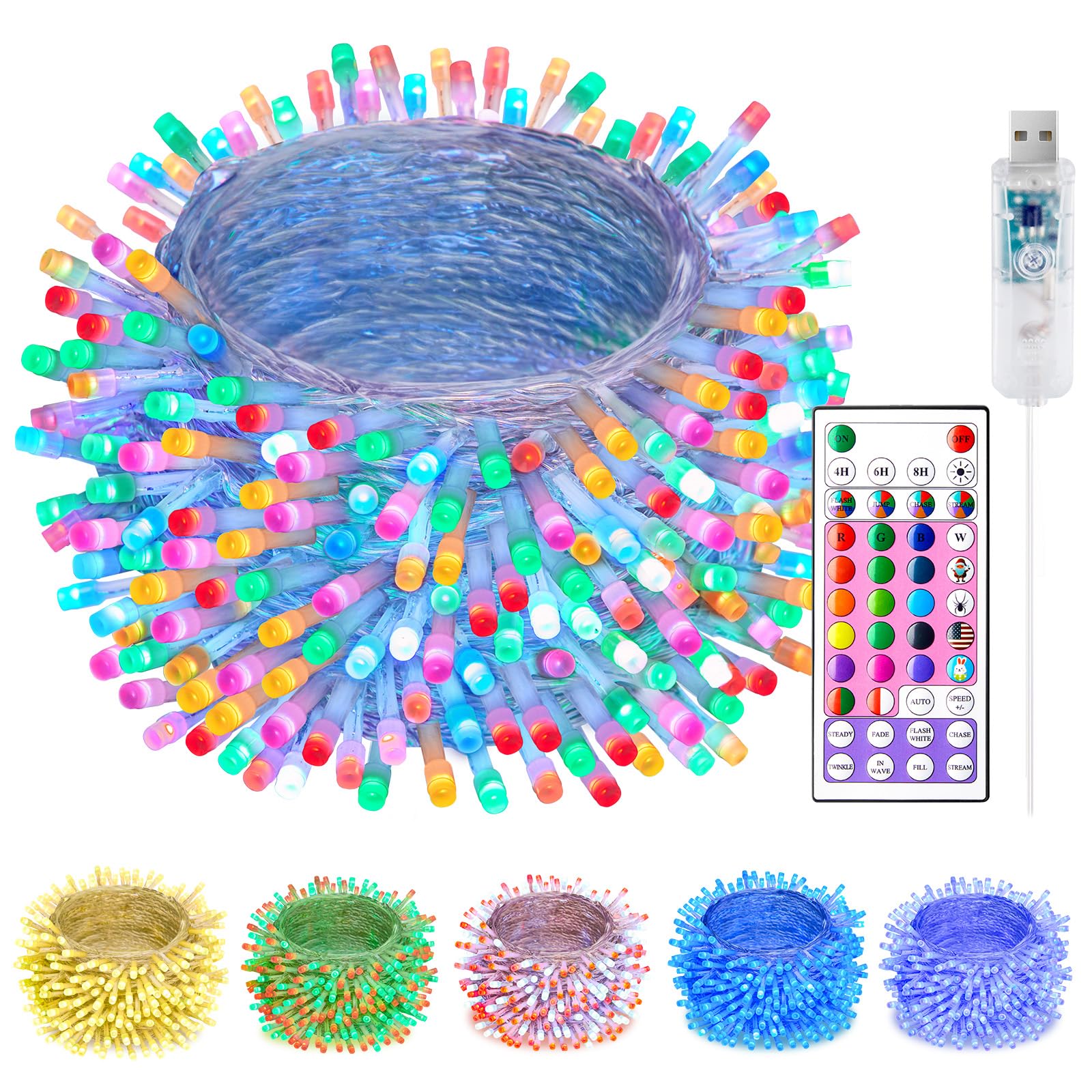 Minetom Color Changing String Lights - 22 Colors 33FT 100 LED USB String Lights with Remote,Twinkle Fairy Lights Indoor with 12 